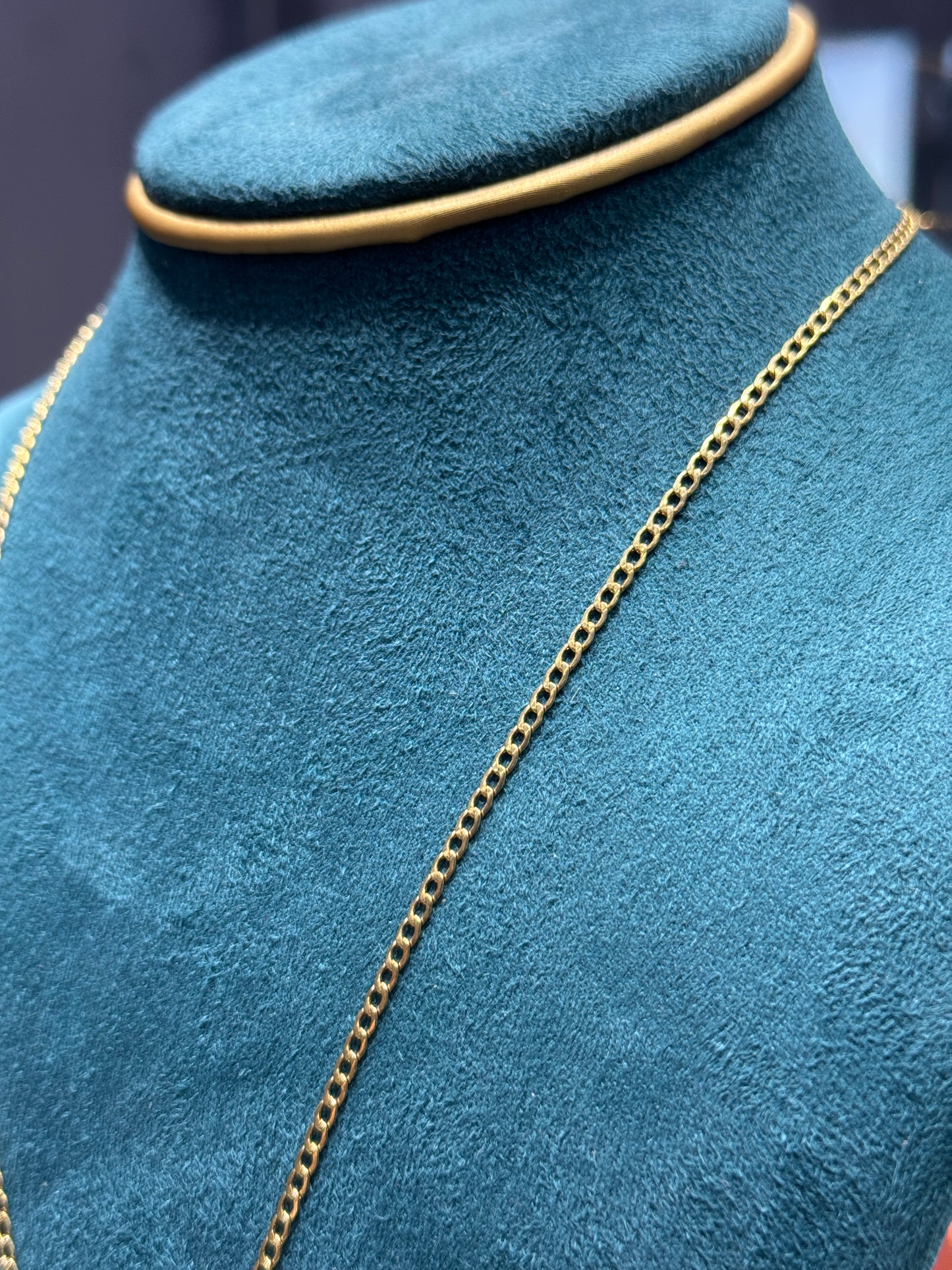 14K Gold Curbed Link Chain 20”inch long 2.4mm with teddy bear pendant necklace for women