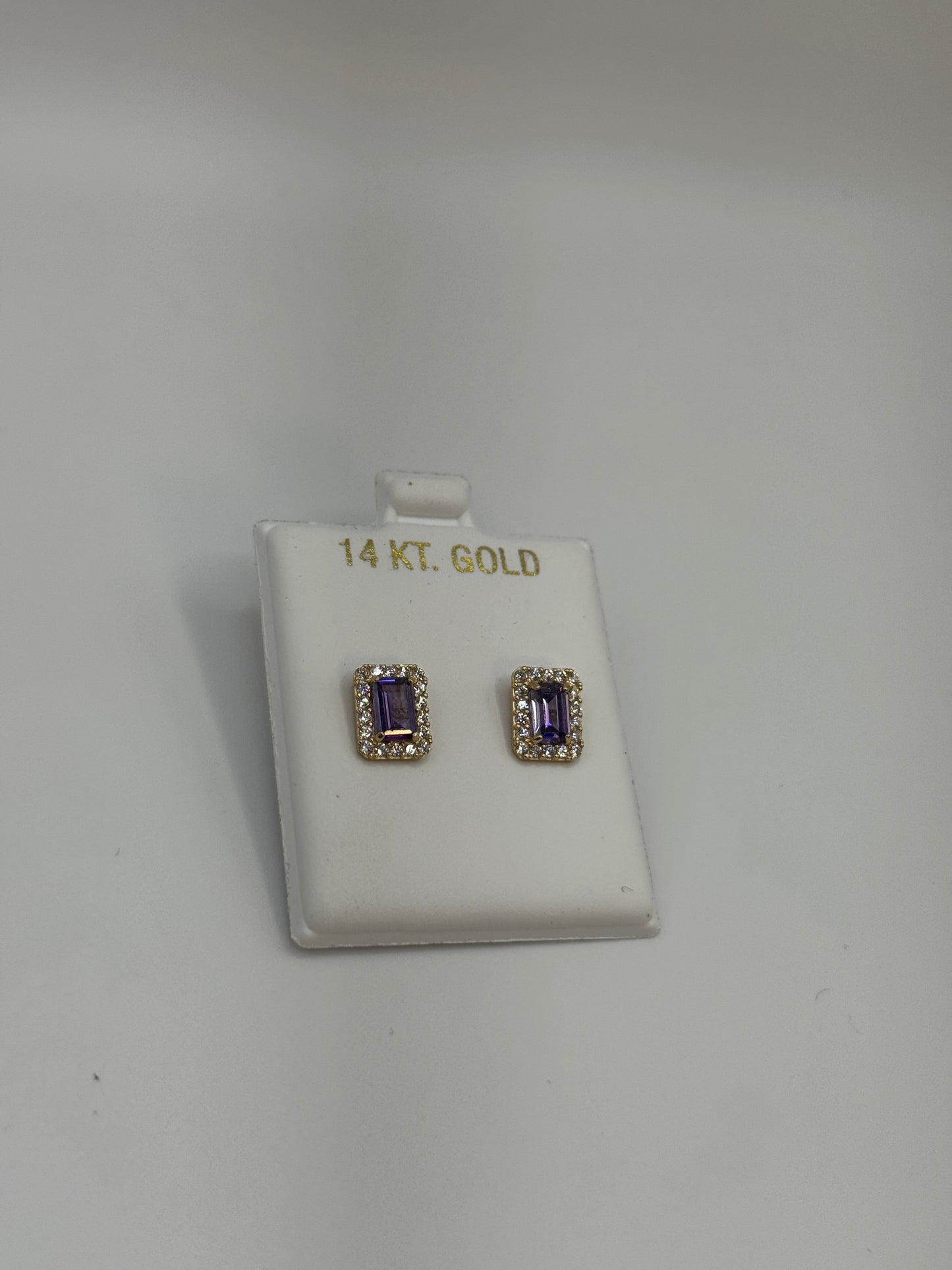 14K Gold ZC Amethyst Stud Earrings for Women