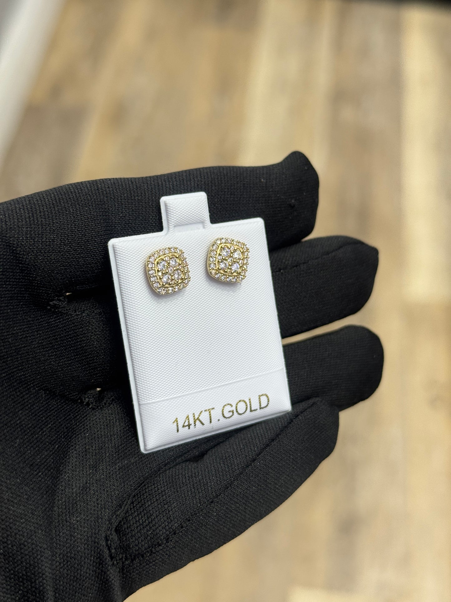 14k gold square stud ZC earrings  unisex