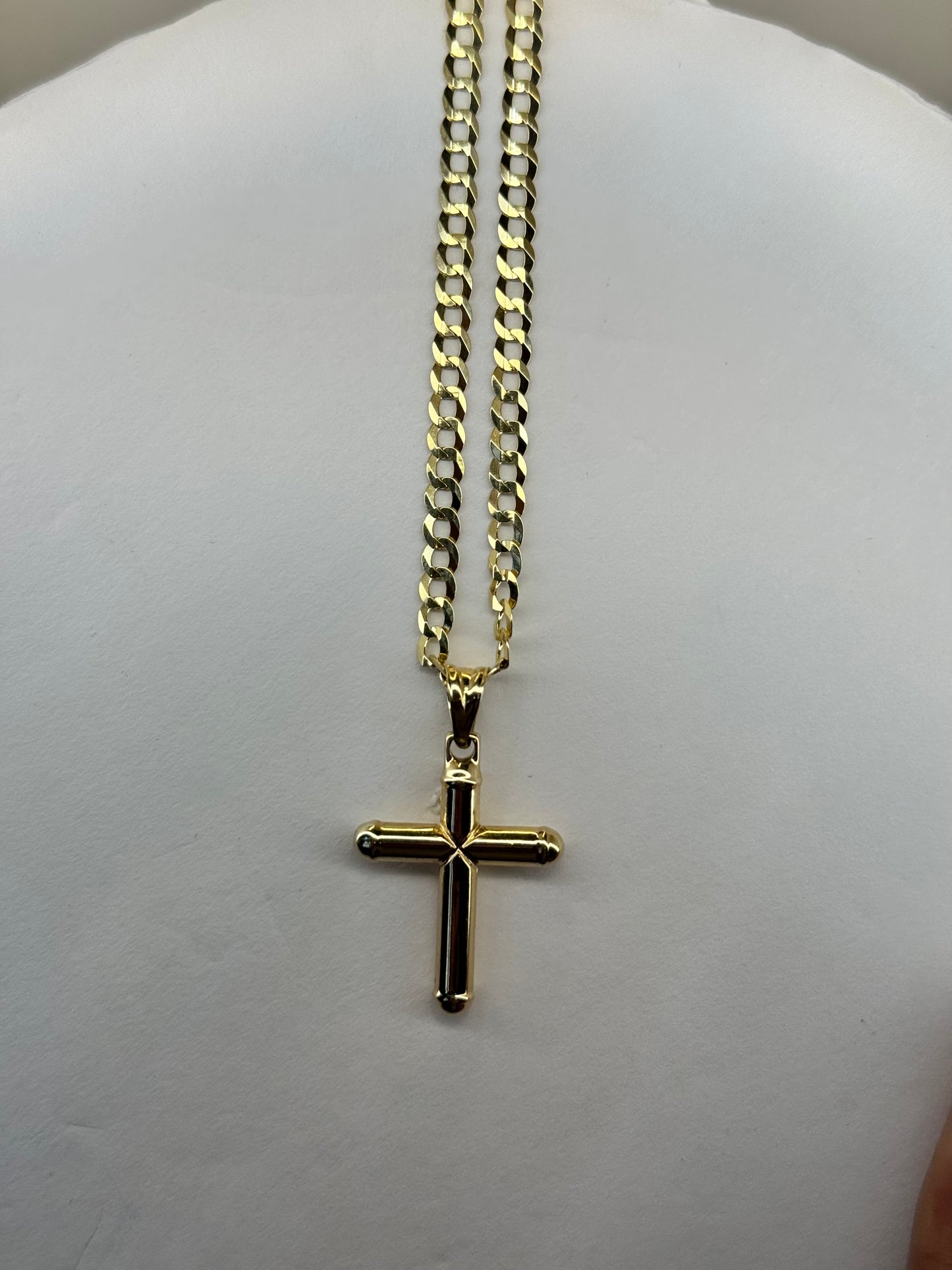 14k Gold curb link with cross