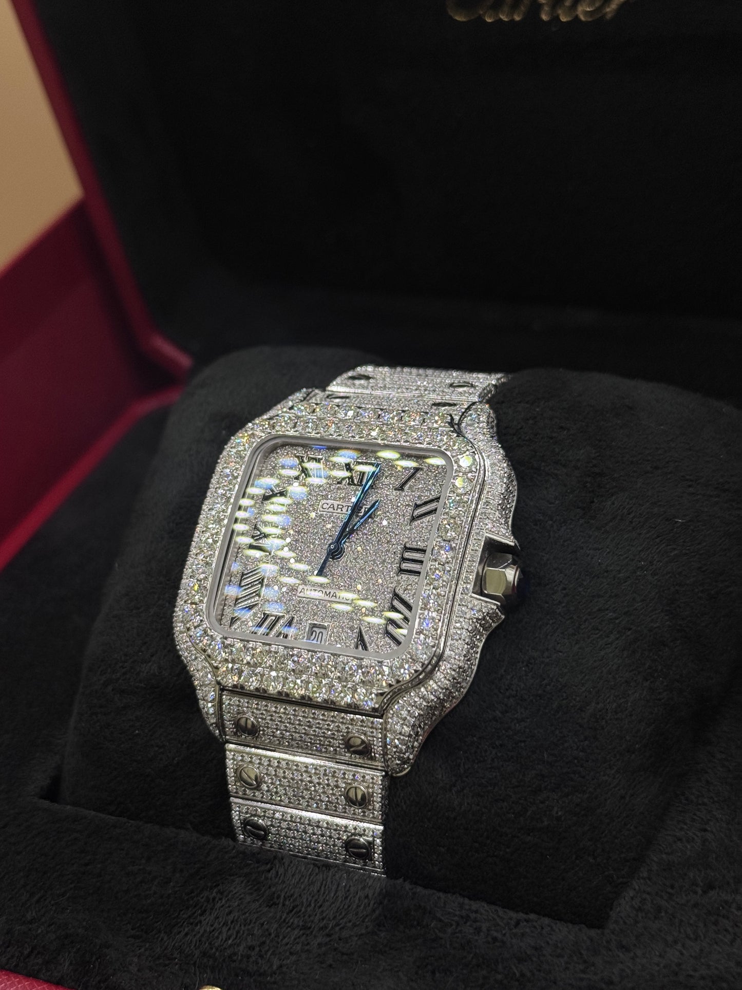 Cartier Santos Bust Down Watch with Diamond Bezel – Iced Out Luxury Watch, Men’s Statement Timepiece