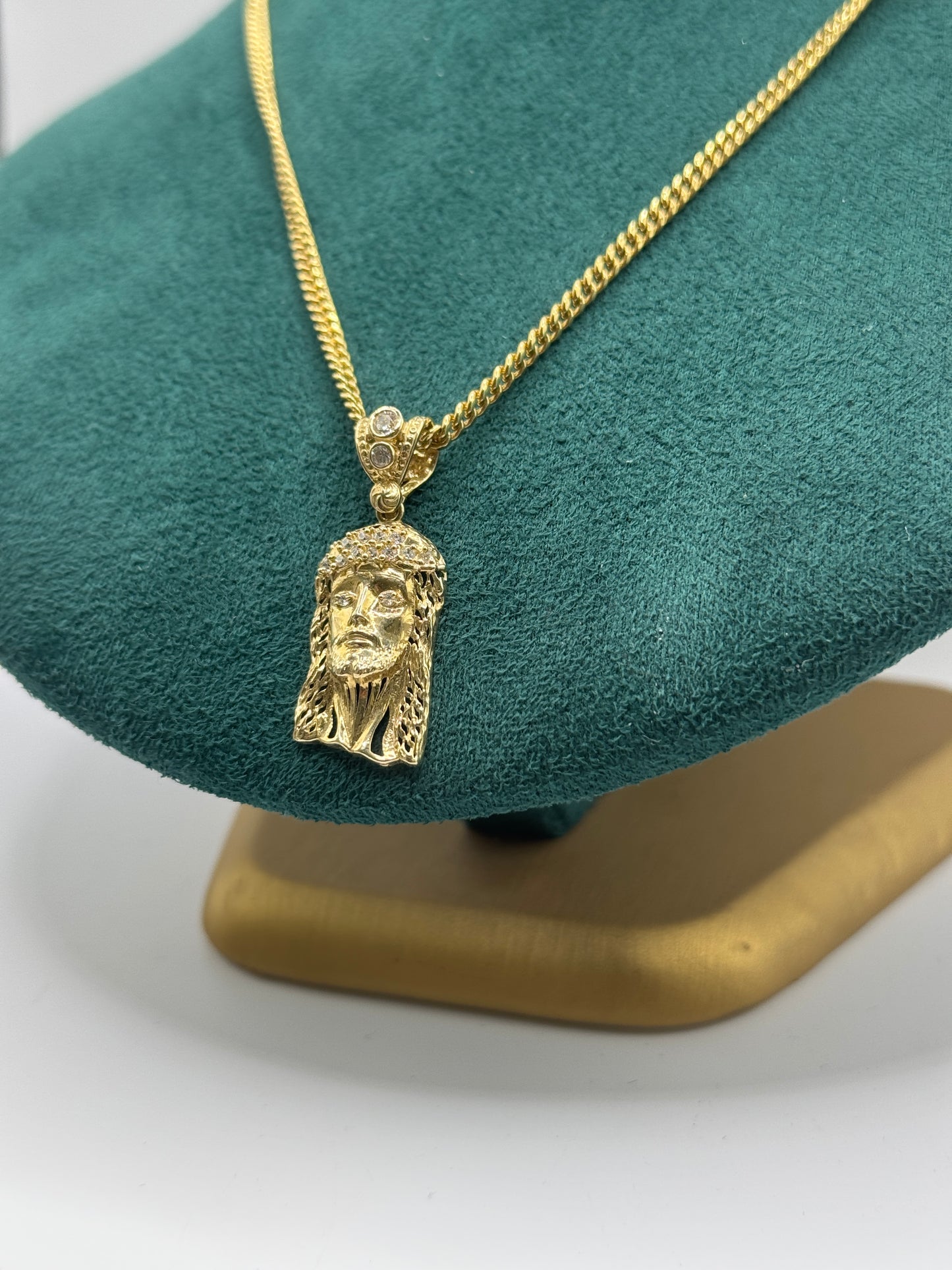 14K Gold Miami Cuban Link Necklace with Jesus Face Pendant – 24”