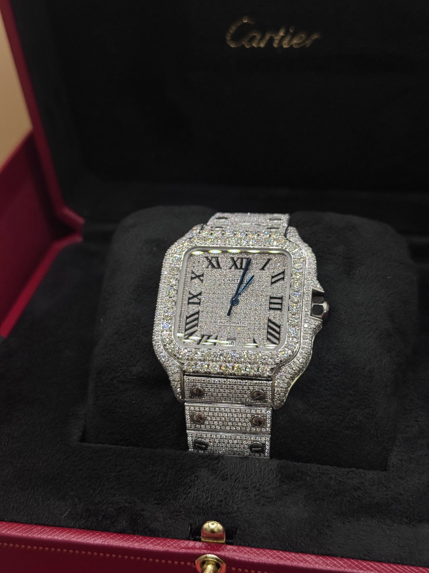 Cartier Santos Bust Down Watch with Diamond Bezel – Iced Out Luxury Watch, Men’s Statement Timepiece