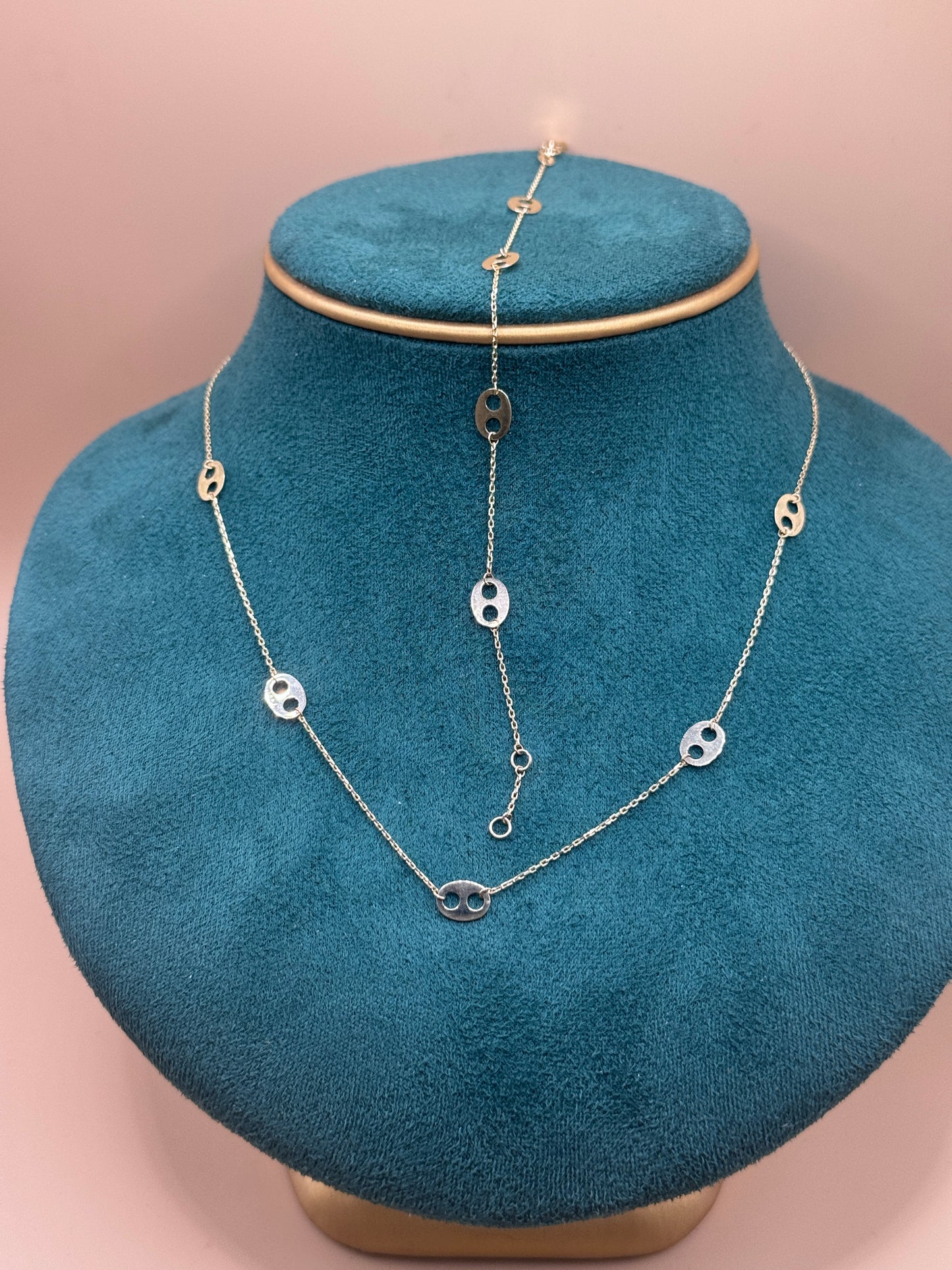 14K Gold Mariner Link Jewelry Set – Adjustable 17” Necklace & 7” Bracelet for Women, Solid Gold Matching Set
