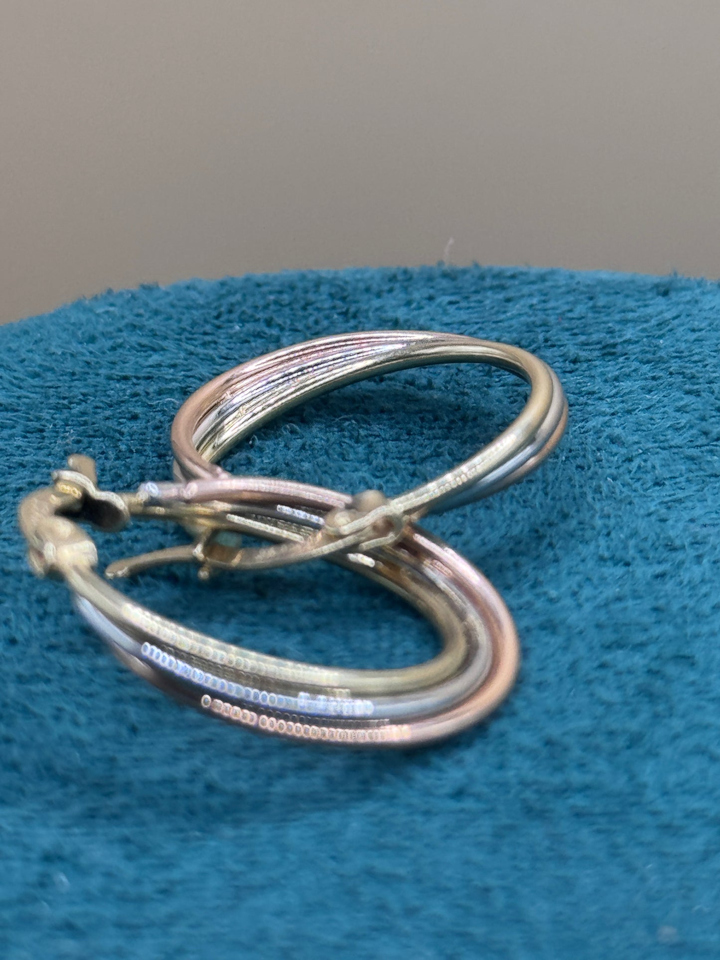 14K Tri Tone Gold Hoop Earrings – White Yellow Rose Gold Hoops, Dainty Everyday Earrings for Women