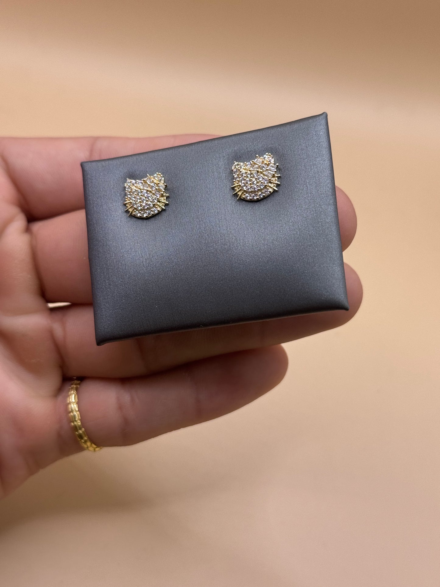 14k gold Hello Kitty CZ Stud Earrings for Girls – Cute Cat Earrings, Dainty Kids Jewelry Gift