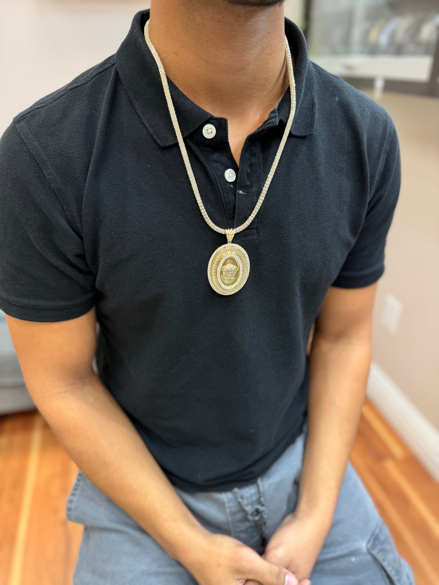14k gold Ice chain 22” with Versace pendant for men