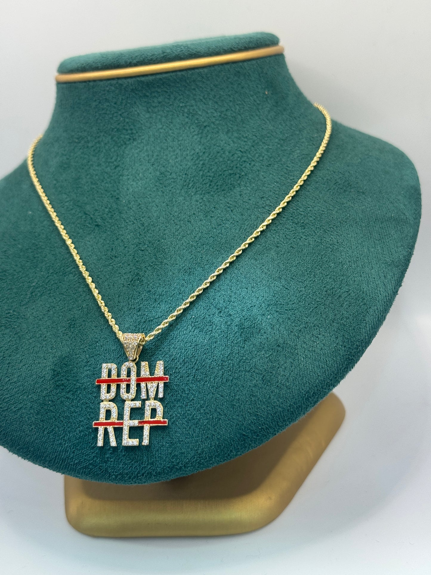 14K Gold Rope Chain with Dominican Republic Pendant choker 16” chain  for women