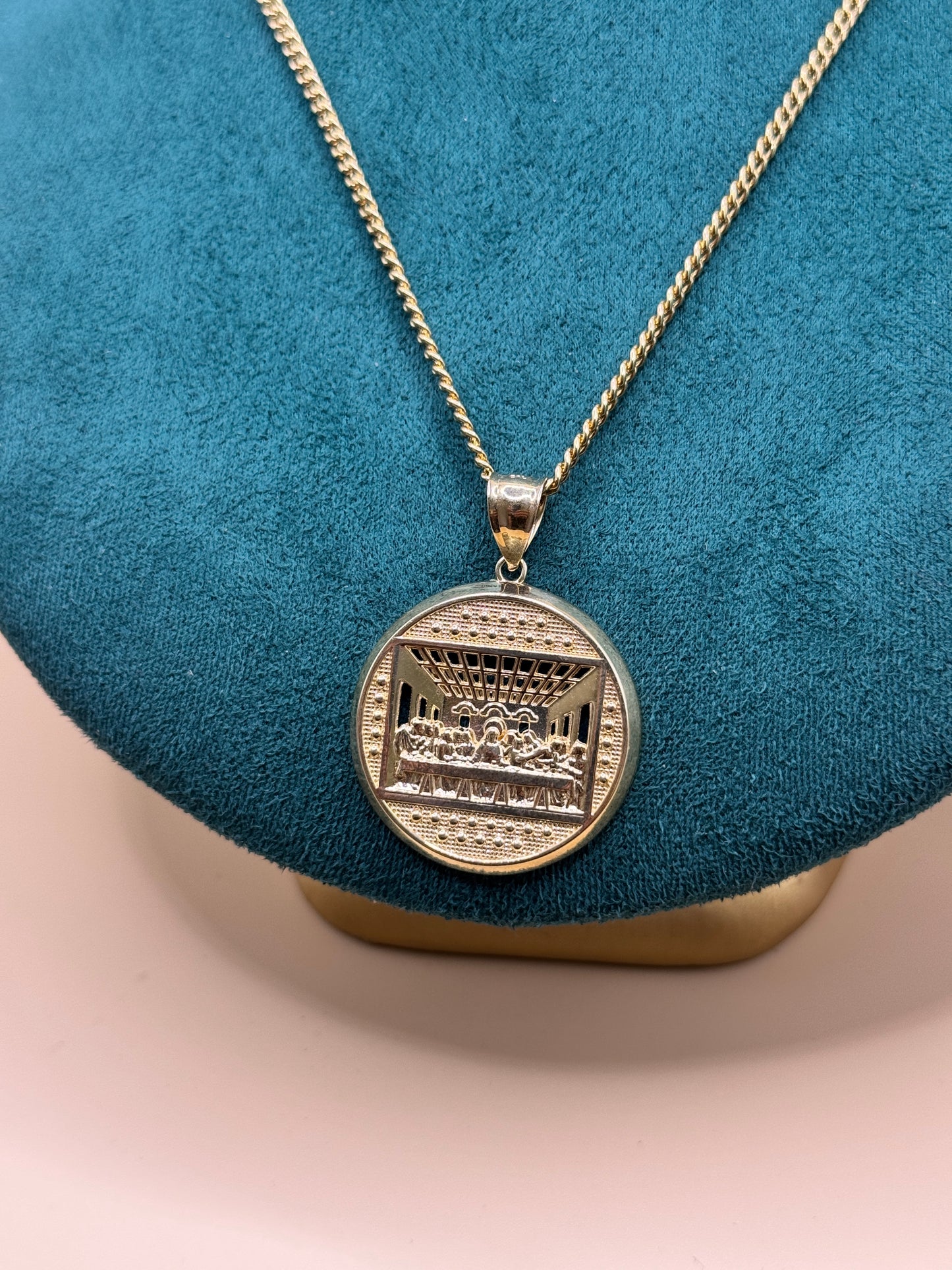 14K Gold Miami Cuban Link Chain 22” with Last Supper Pendant – Real Gold Necklace 10–13g, Religious Jewelry for Men