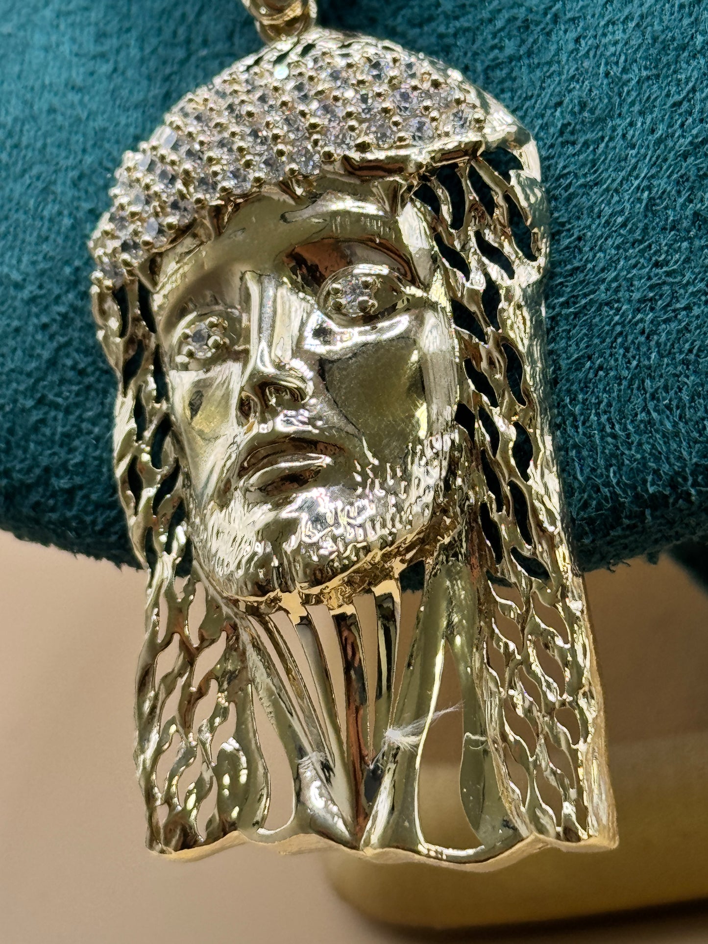 14K Gold Diamond Cut Ice Chain 24” with Jesus Face Pendant – Heavy 44g Real Gold Chain, Statement Jewelry