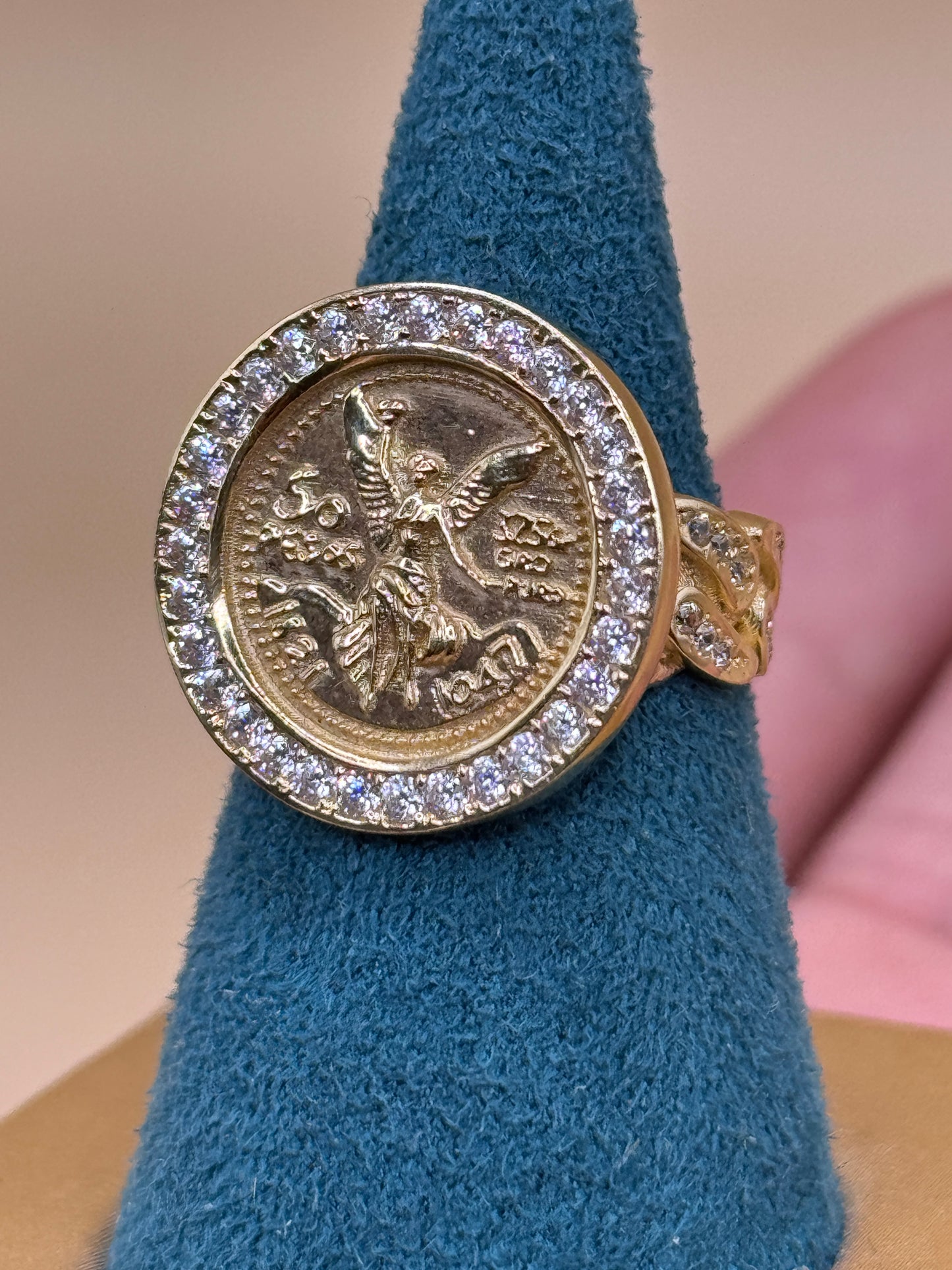 14K Gold 50 Pesos Coin Ring with CZ Size 7 – Women’s Statement Ring, Real Gold Coin Jewelry