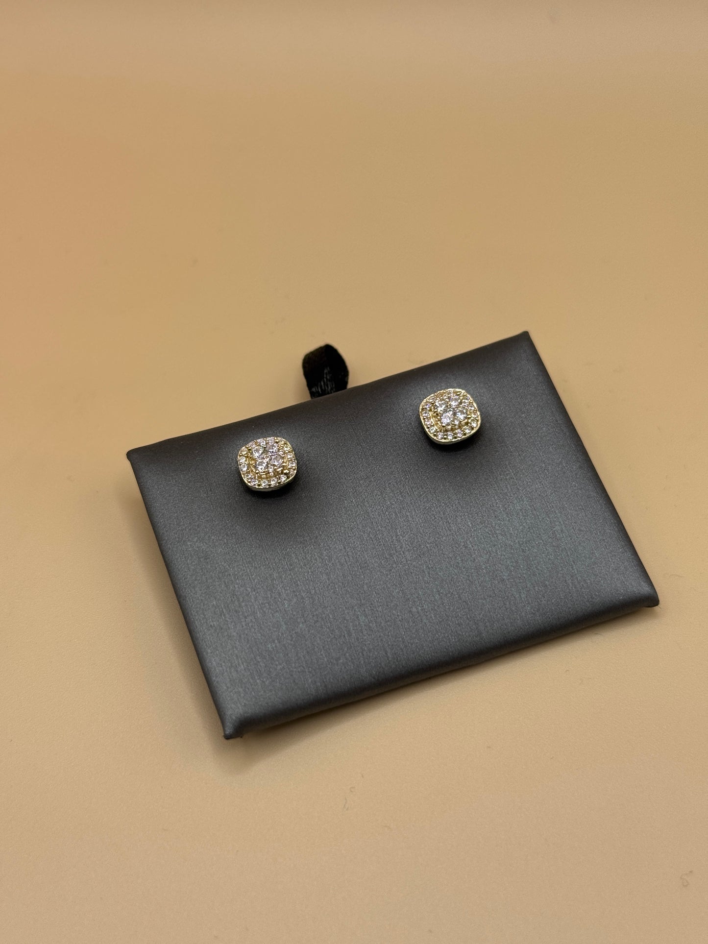 14K Gold CZ Square Stud Earrings for Men – Real Gold Earrings, Iced Out Studs, Hip Hop Jewelry