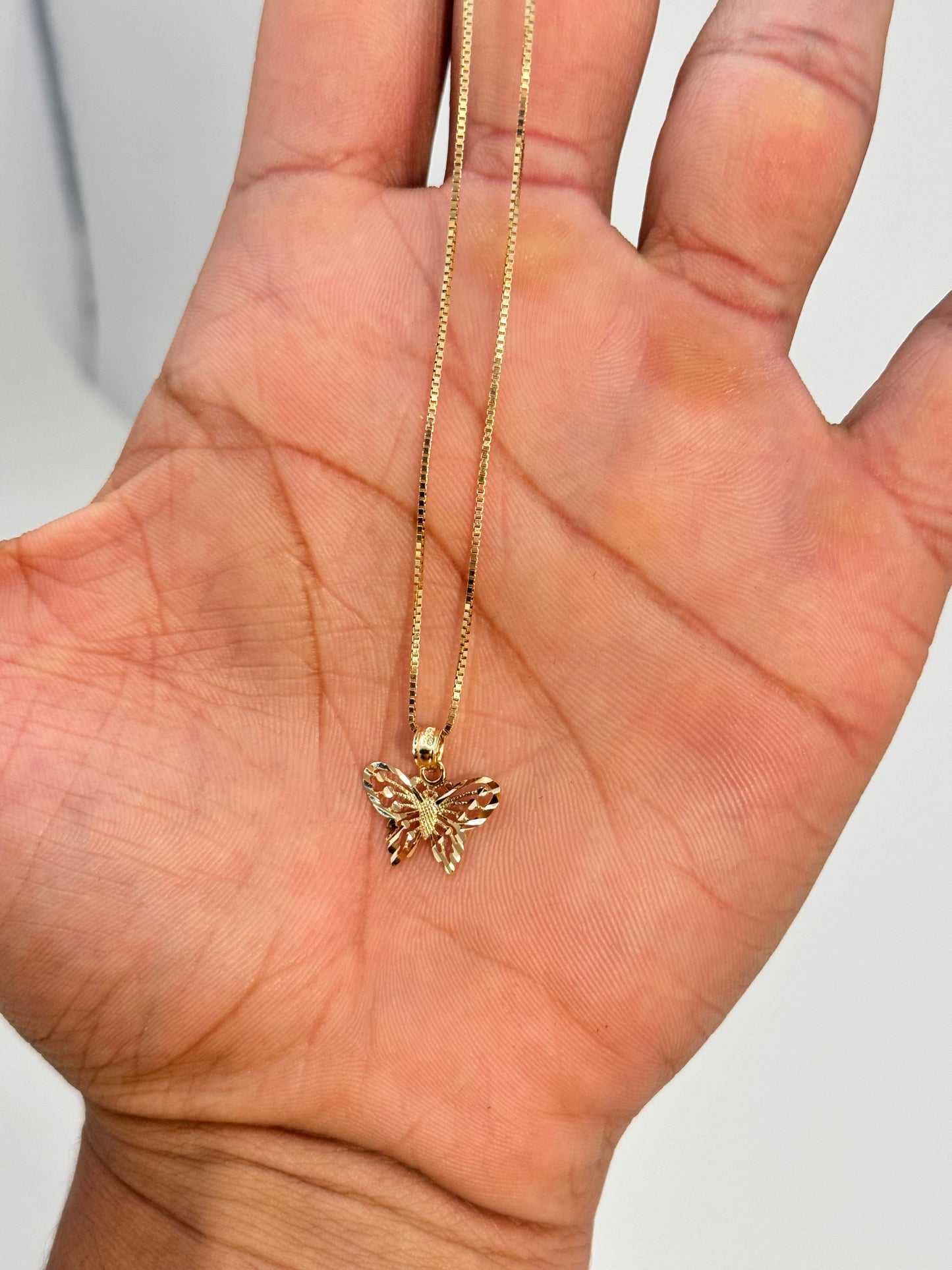 14k gold Box chain with butterfly pendant for women
