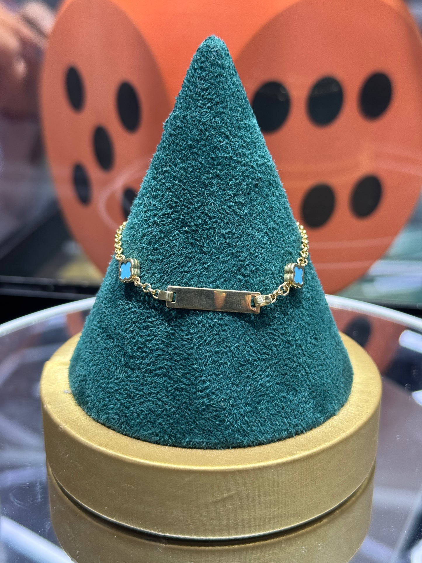 14k gold Baby engraved clover bracelet 6” inch long