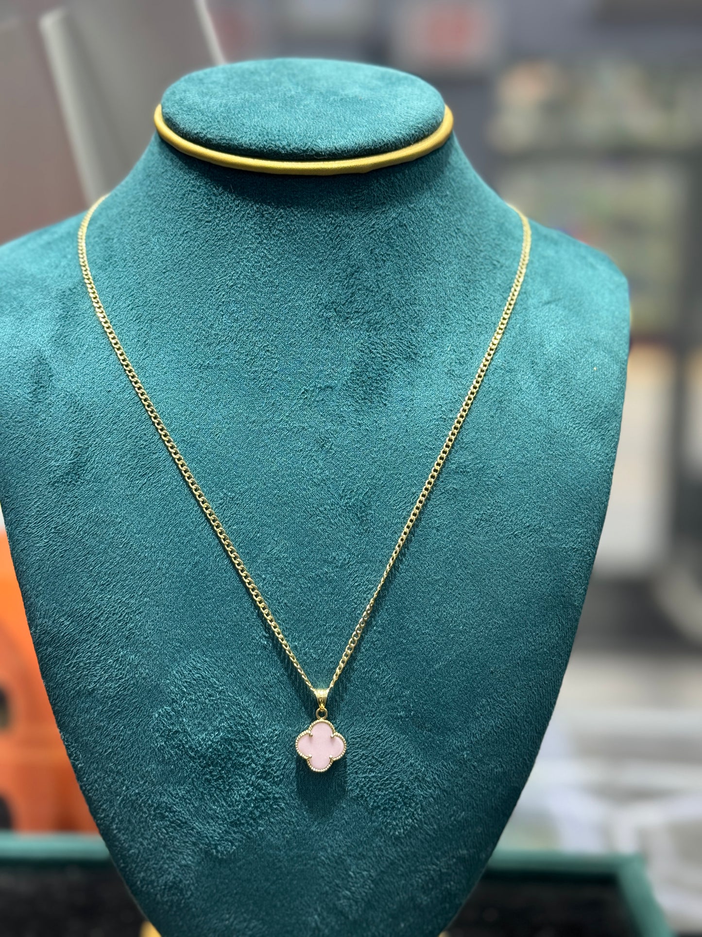 14K Gold Link chain Necklace with clover  Pendant for  – 20” Inches for women