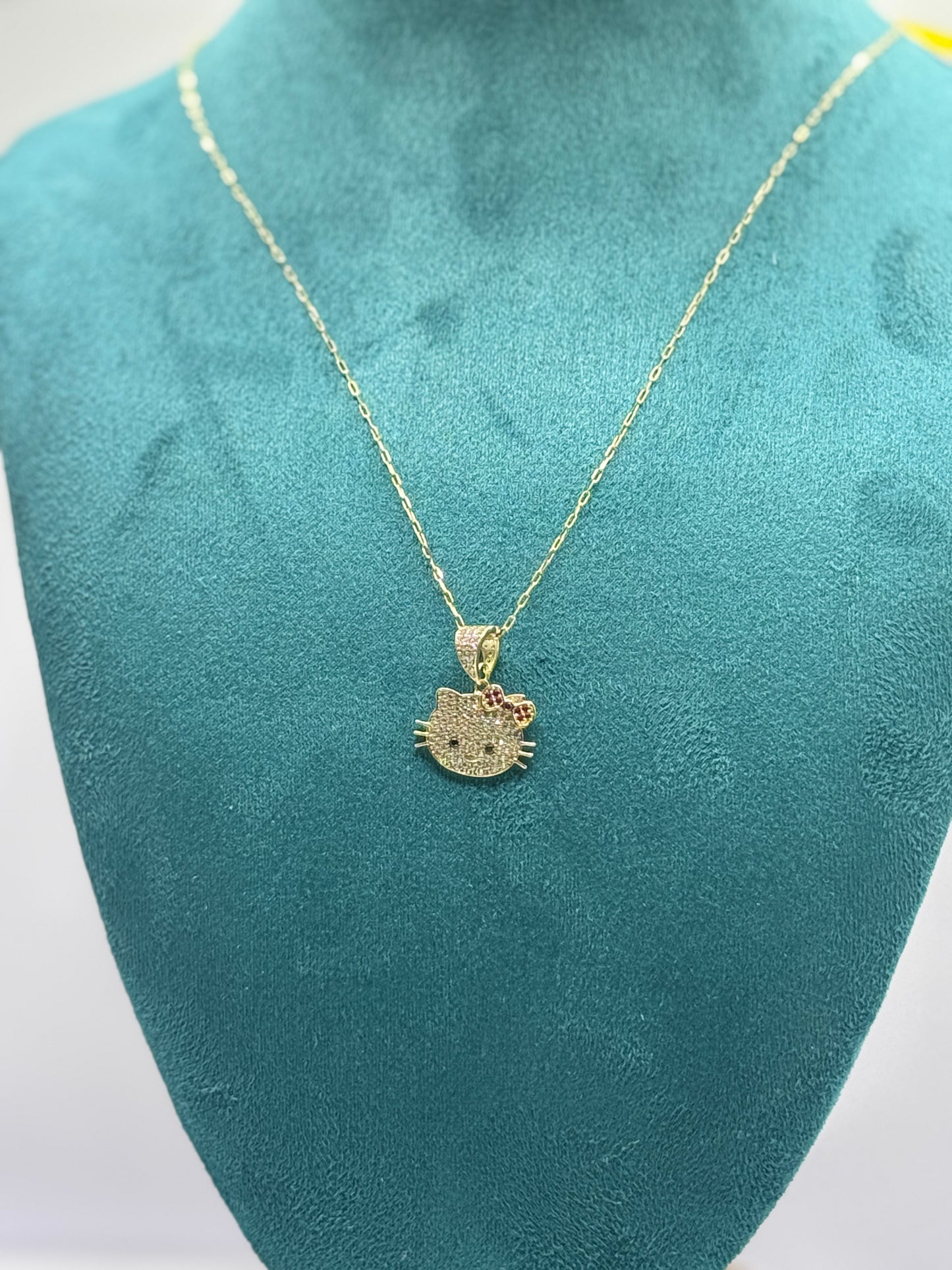 ✨ 14K Gold Anchor Link Necklace with Kitty Pendant for women– 16” ✨