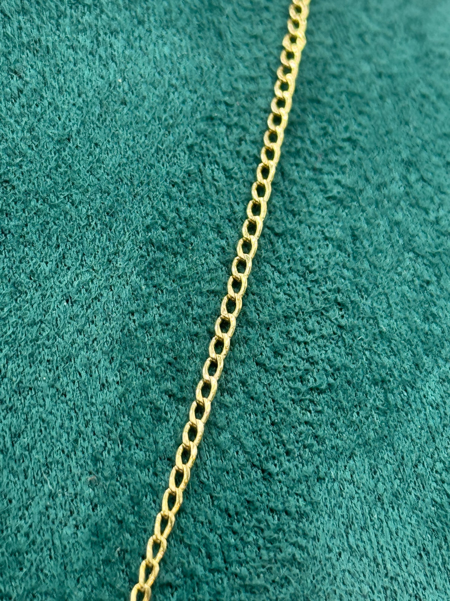 💎 14K  20” long Gold Curb Link Chain with Teddy Bear Pendant & Green Stone – Unisex