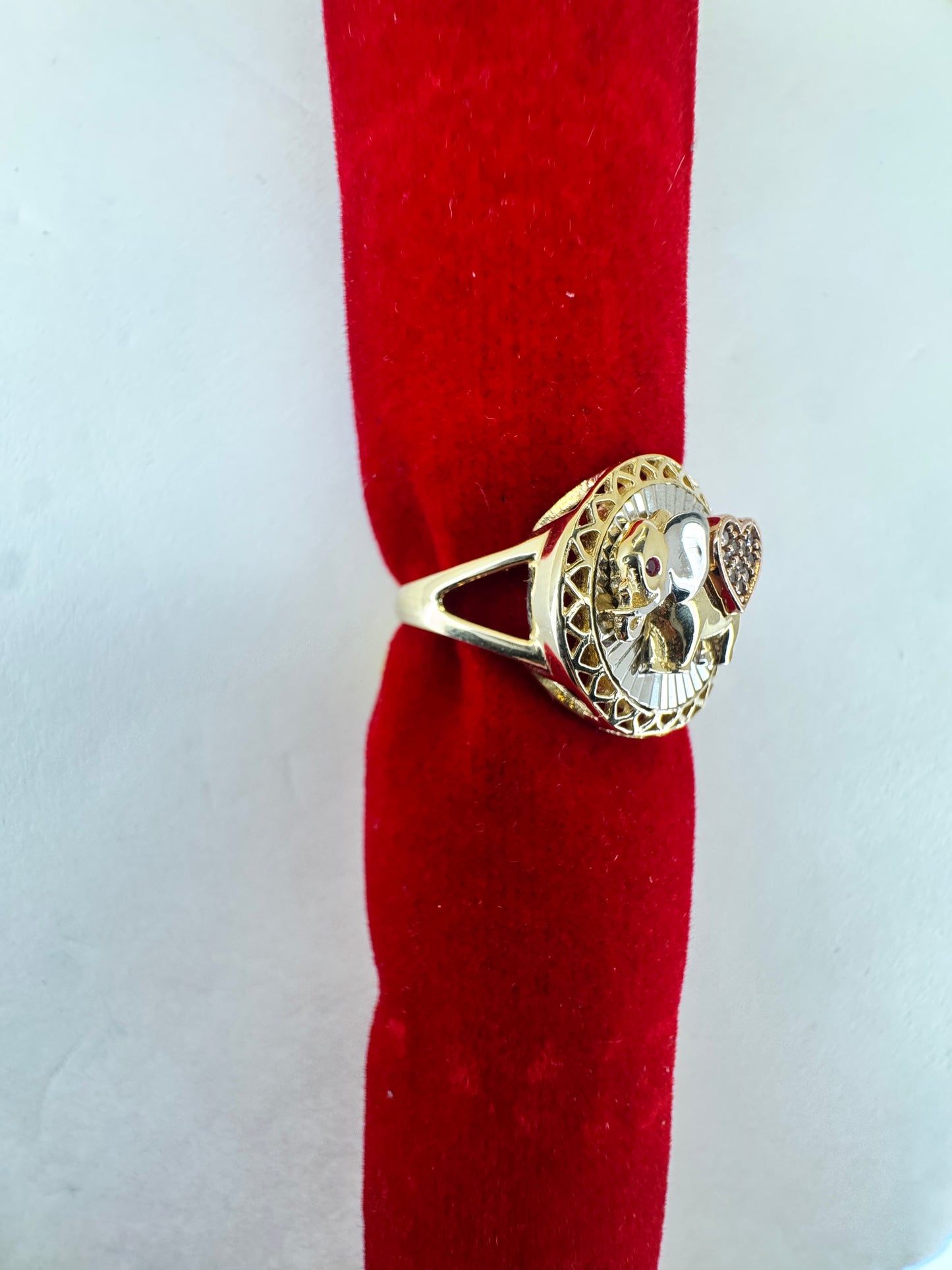 14k gold elephant & heart ring for women