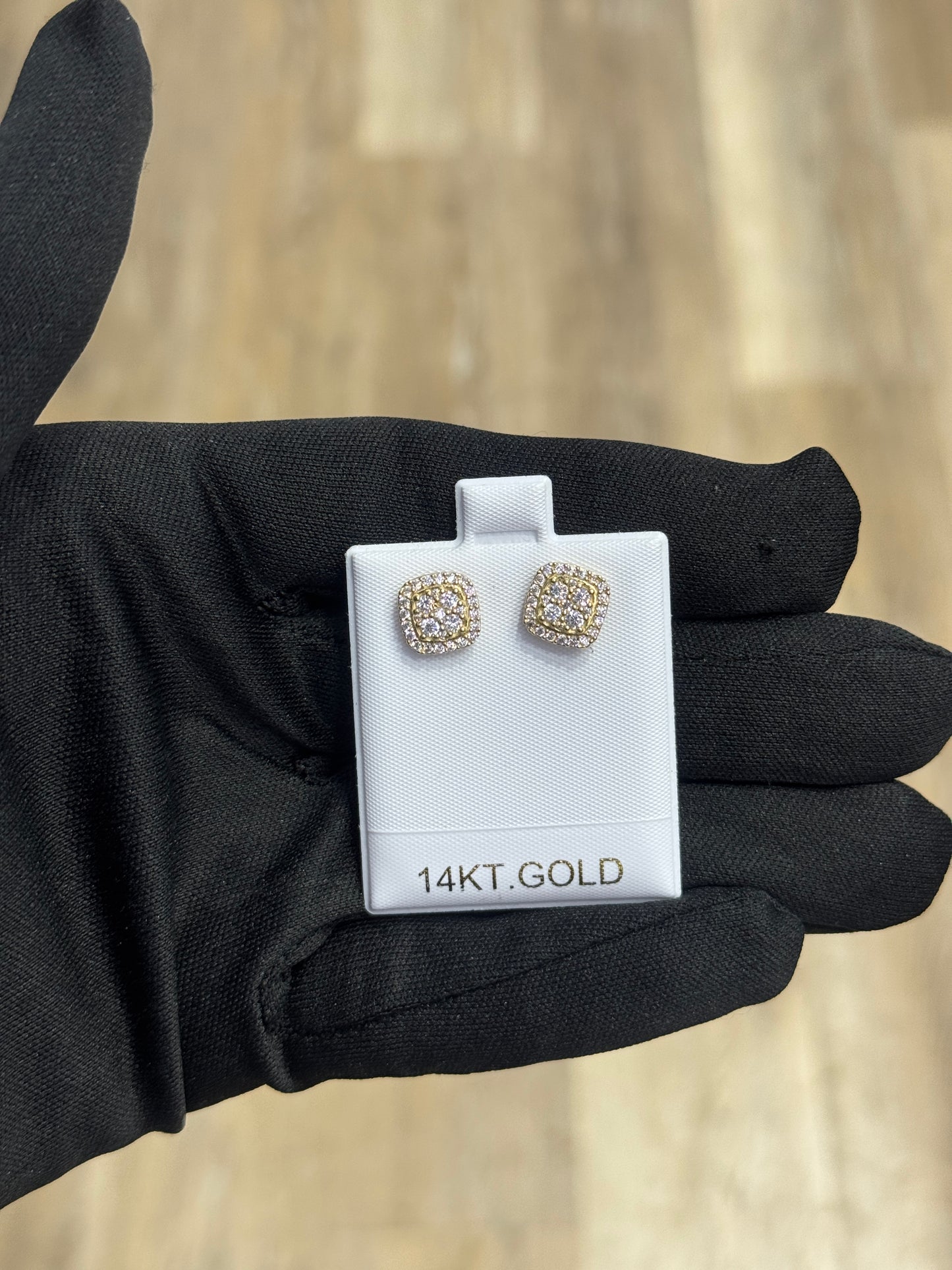 14k gold square stud ZC earrings  unisex