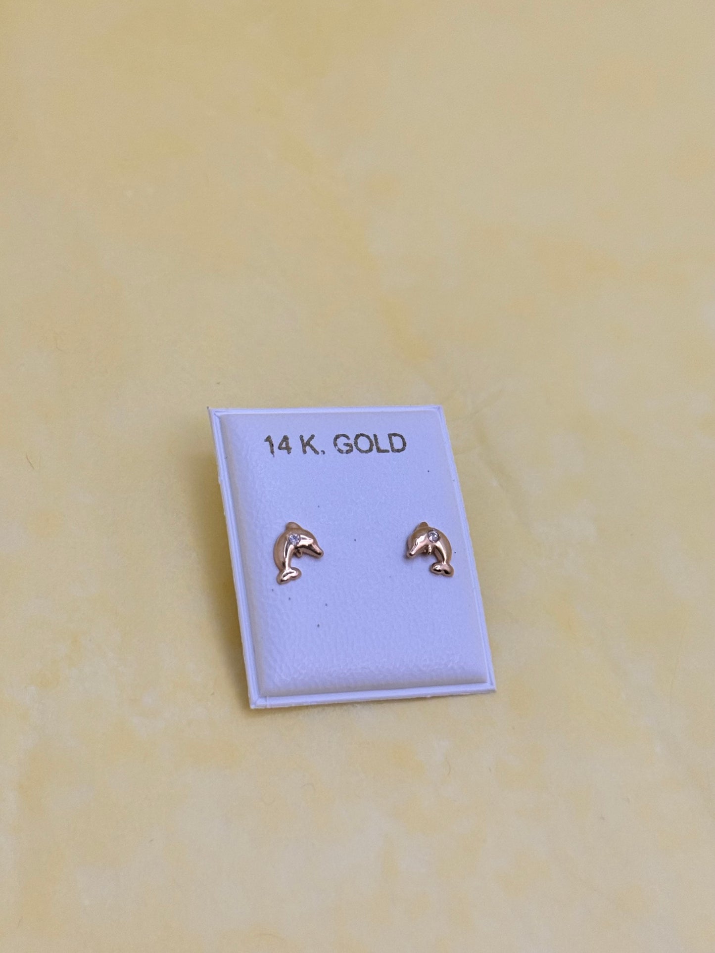 14k Gold Dolphin Stud earring with Cubic zirconia stone