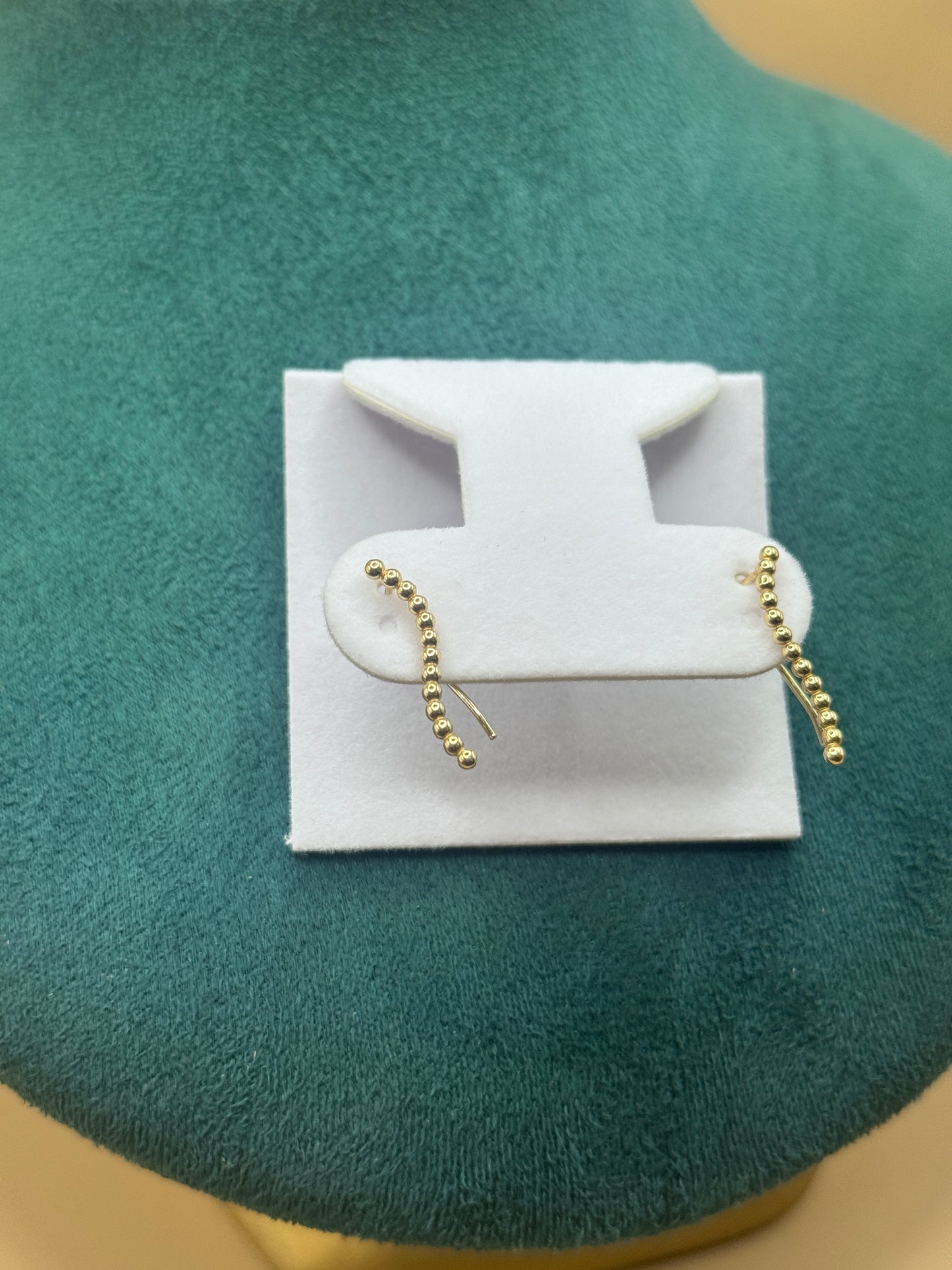 14K Gold Beaded Ear Climbers – Minimalist Gold Ear Crawler Earrings for Women, Dainty Jewelry