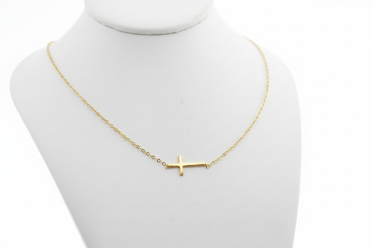 14K Gold Cross Necklace for Women – 18”