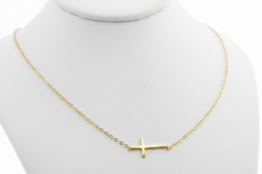 14K Gold Cross Necklace for Women – 18”