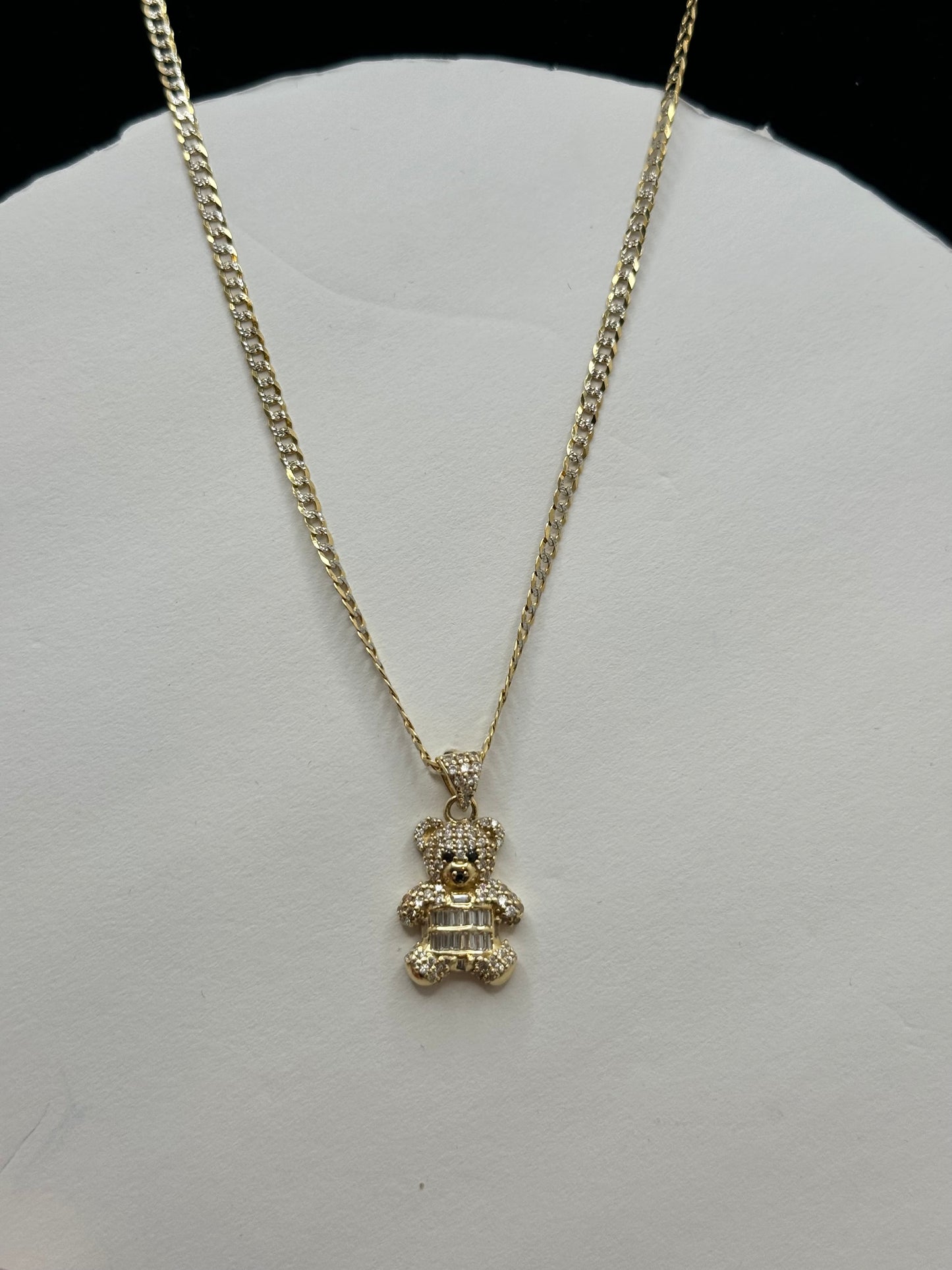 14K Gold 2-Tone Chain with Teddy Bear Pendant – Adorable Elegance