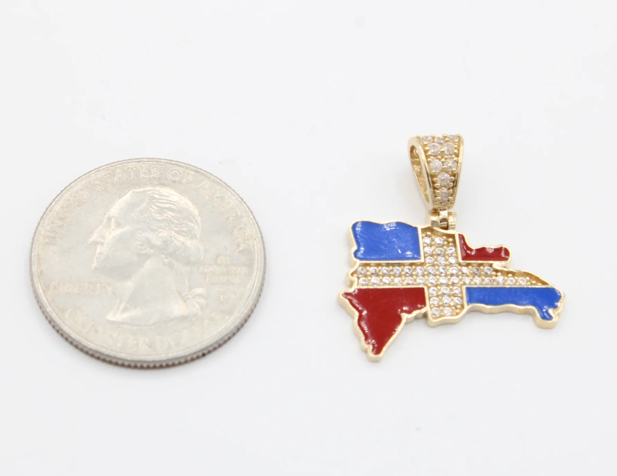 NEW 14K Gold CZ RD Map Pendant with Hollow Franco Chain – 20”