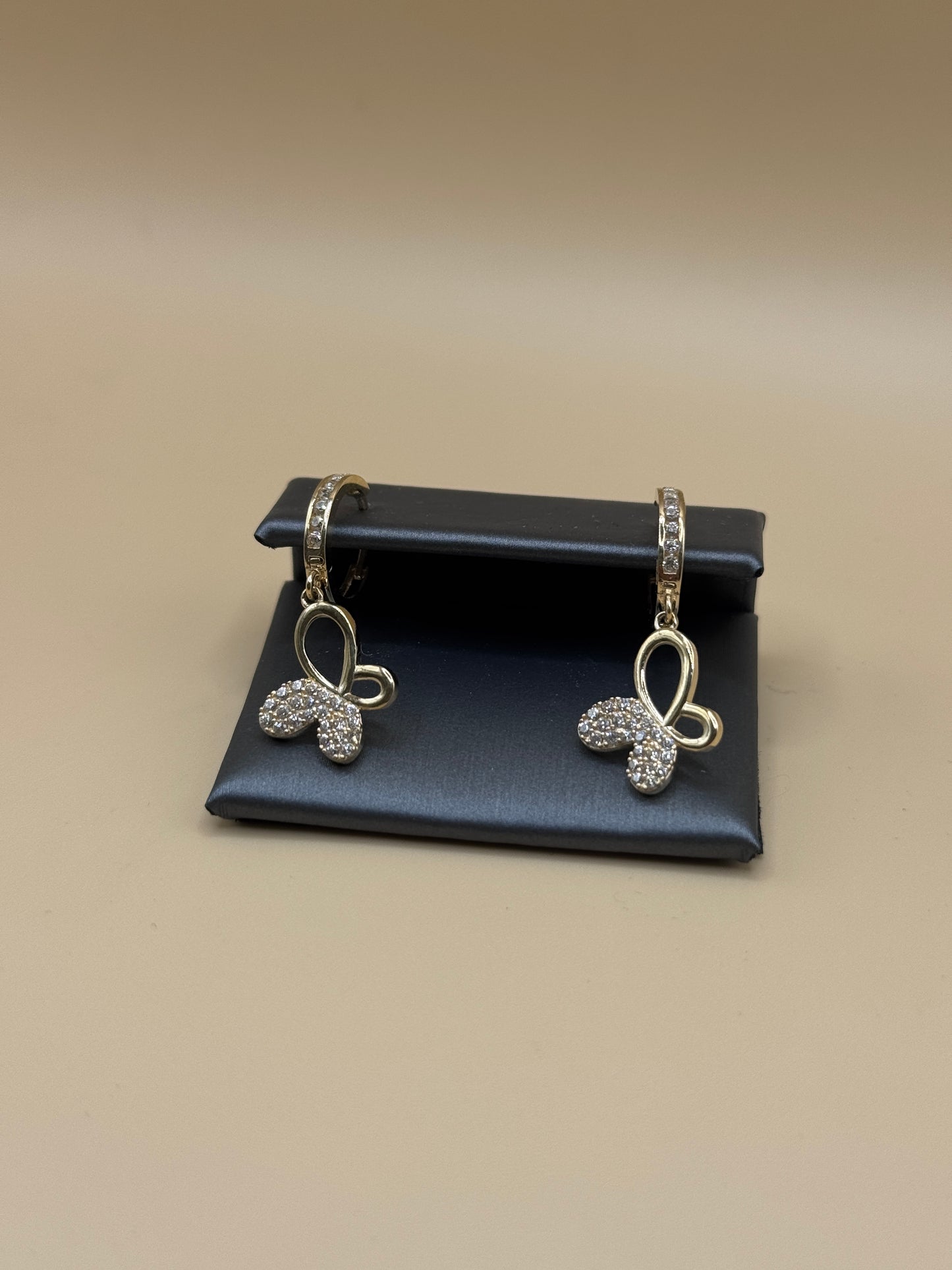 14K Gold Butterfly Hoop Earrings with Zircon – Dangling Butterfly Earrings for Women, Dainty Gold Jewelry Gift