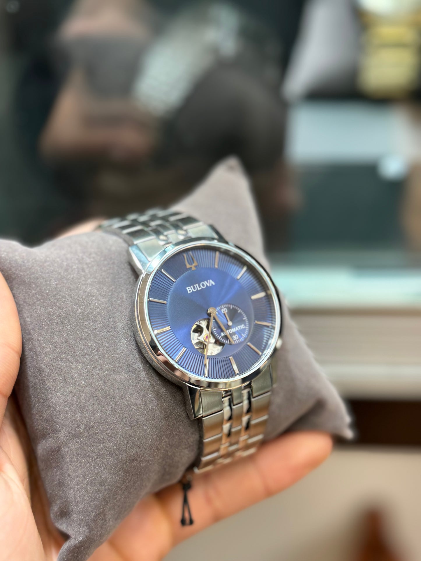 Bulova Men's Automatic Clip Stainless Steel Watch with Blue Dial