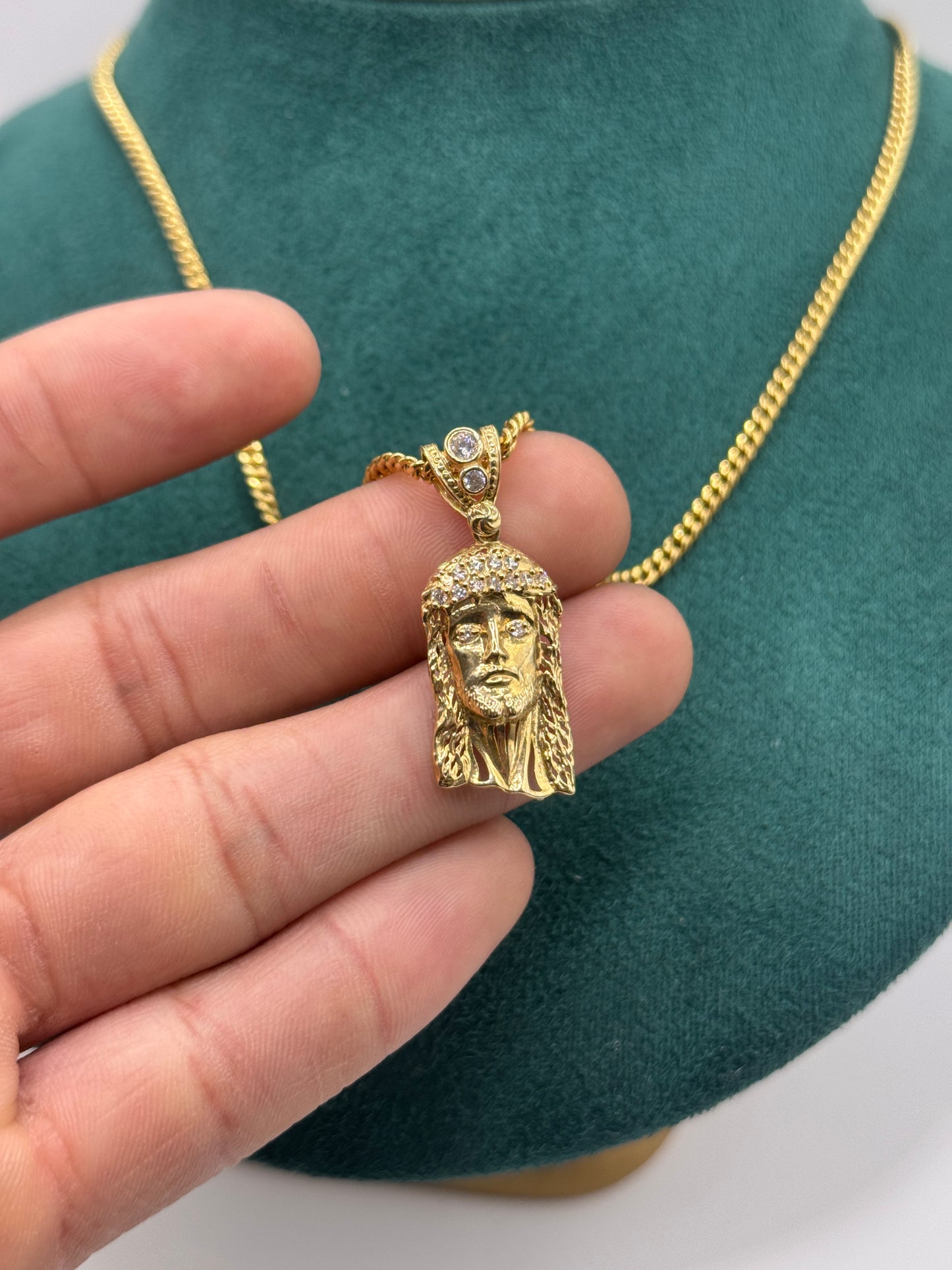 14K Gold Miami Cuban Link Necklace with Jesus Face Pendant – 24”