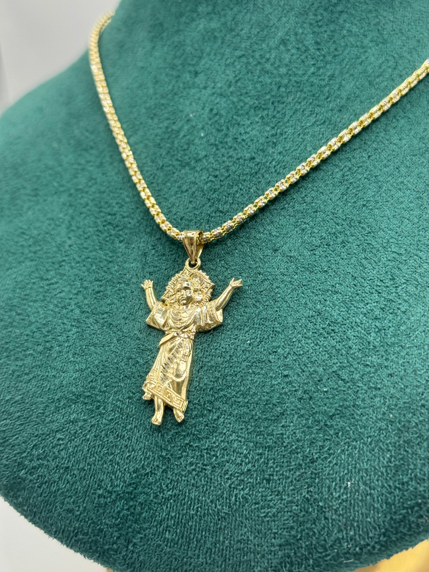 14K Gold Moon Ice Chain – 20” with Divine Child Pendant unisex