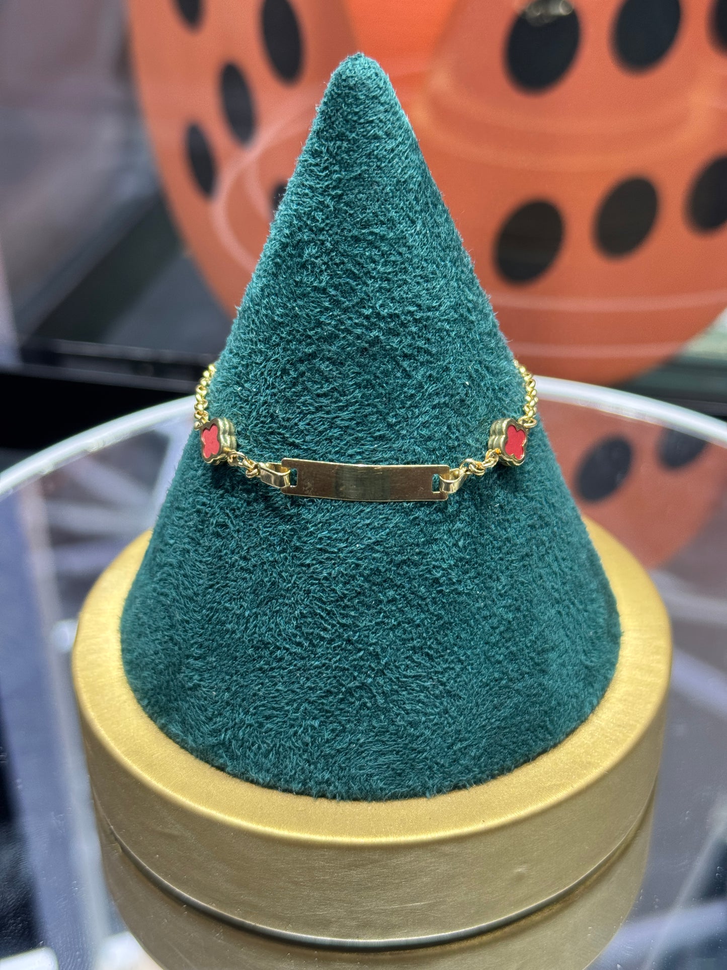 14k gold Baby engraved clover bracelet 6” inch long