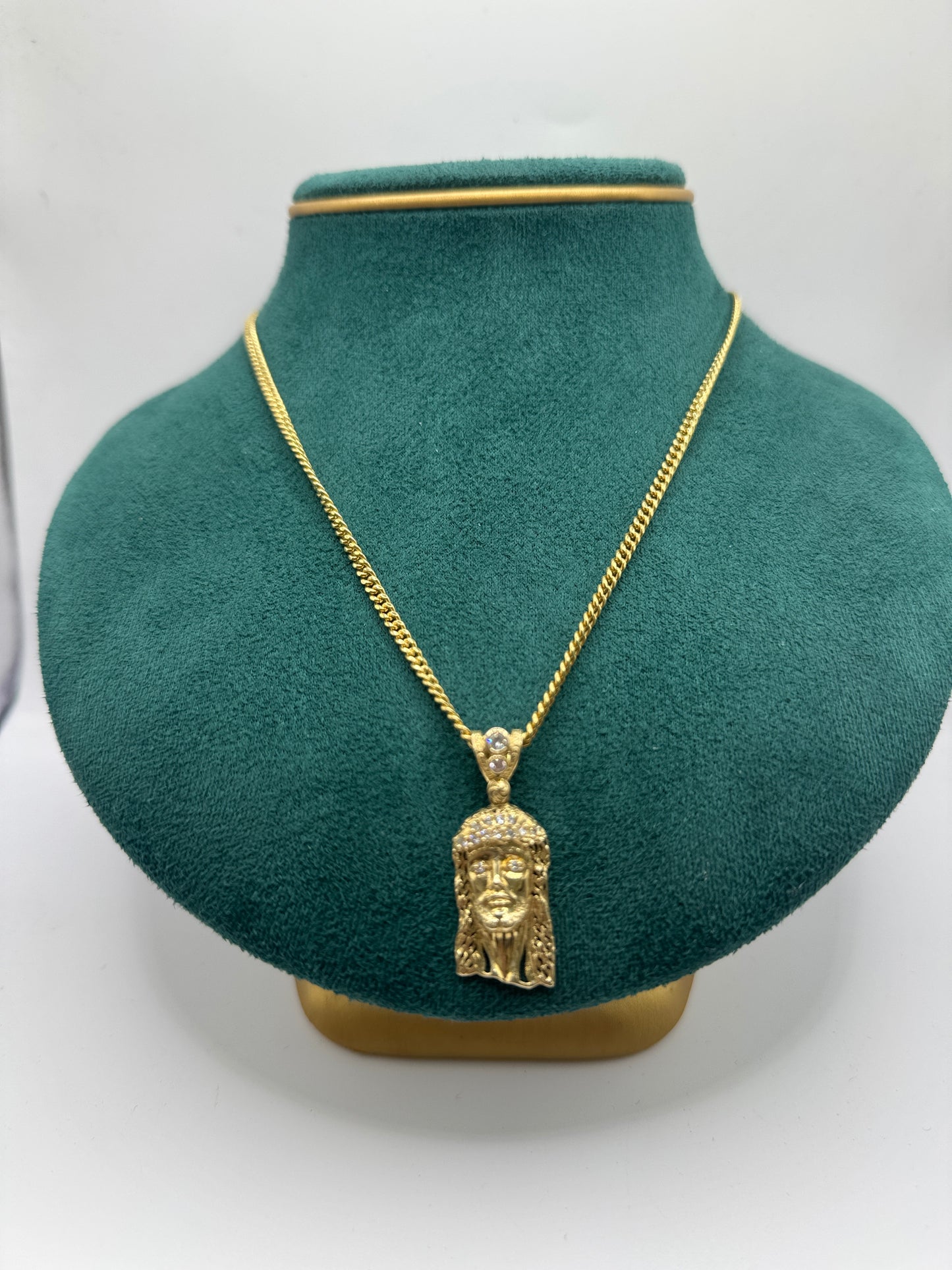 14K Gold Miami Cuban Link Necklace with Jesus Face Pendant – 24”