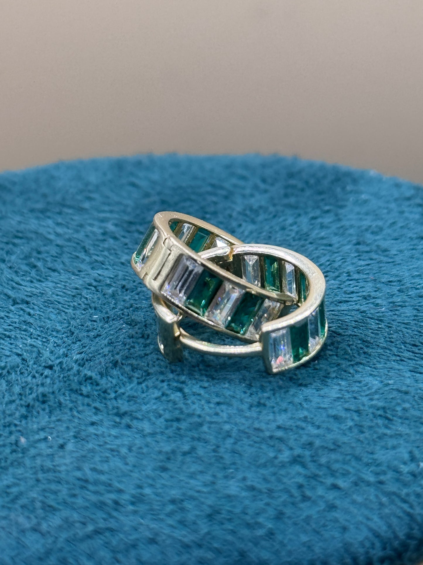 14K Gold Baguette Hoop Earrings with Emerald – Luxury Gold Hoops for Women, Green Stone Earrings