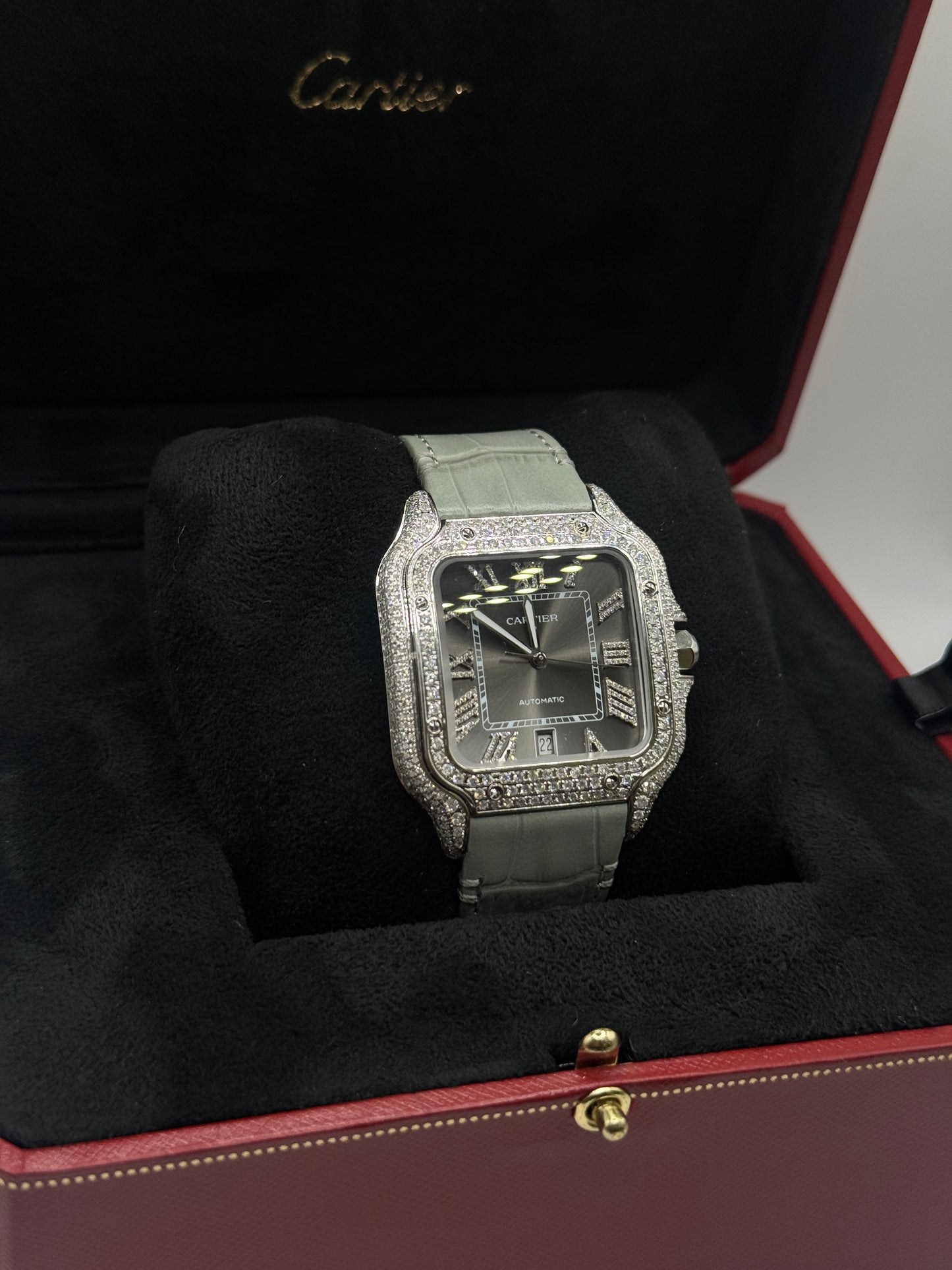 Cartier Santos Watch with Diamond Bezel – Luxury Timepiece