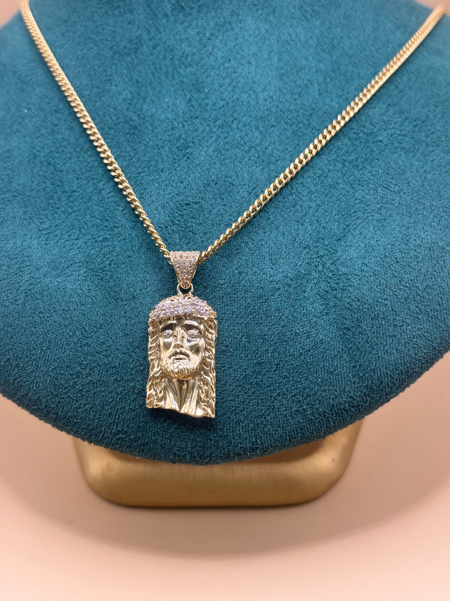 14K Gold Miami Cuban Link Chain 22” with Jesus face Pendant – Real Gold Necklace 10–13g, Religious Jewelry for Men