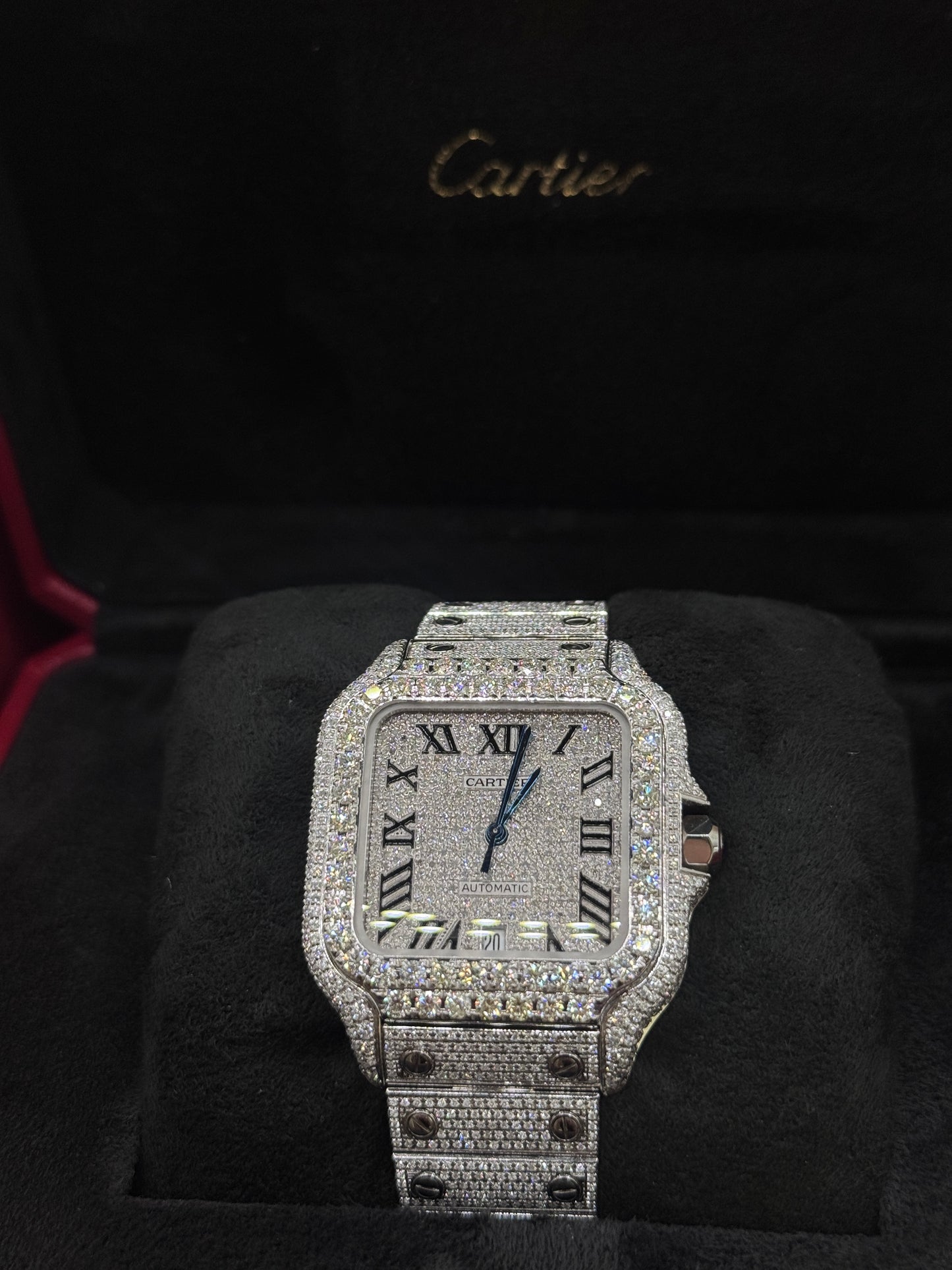 Cartier Santos Bust Down Watch with Diamond Bezel – Iced Out Luxury Watch, Men’s Statement Timepiece