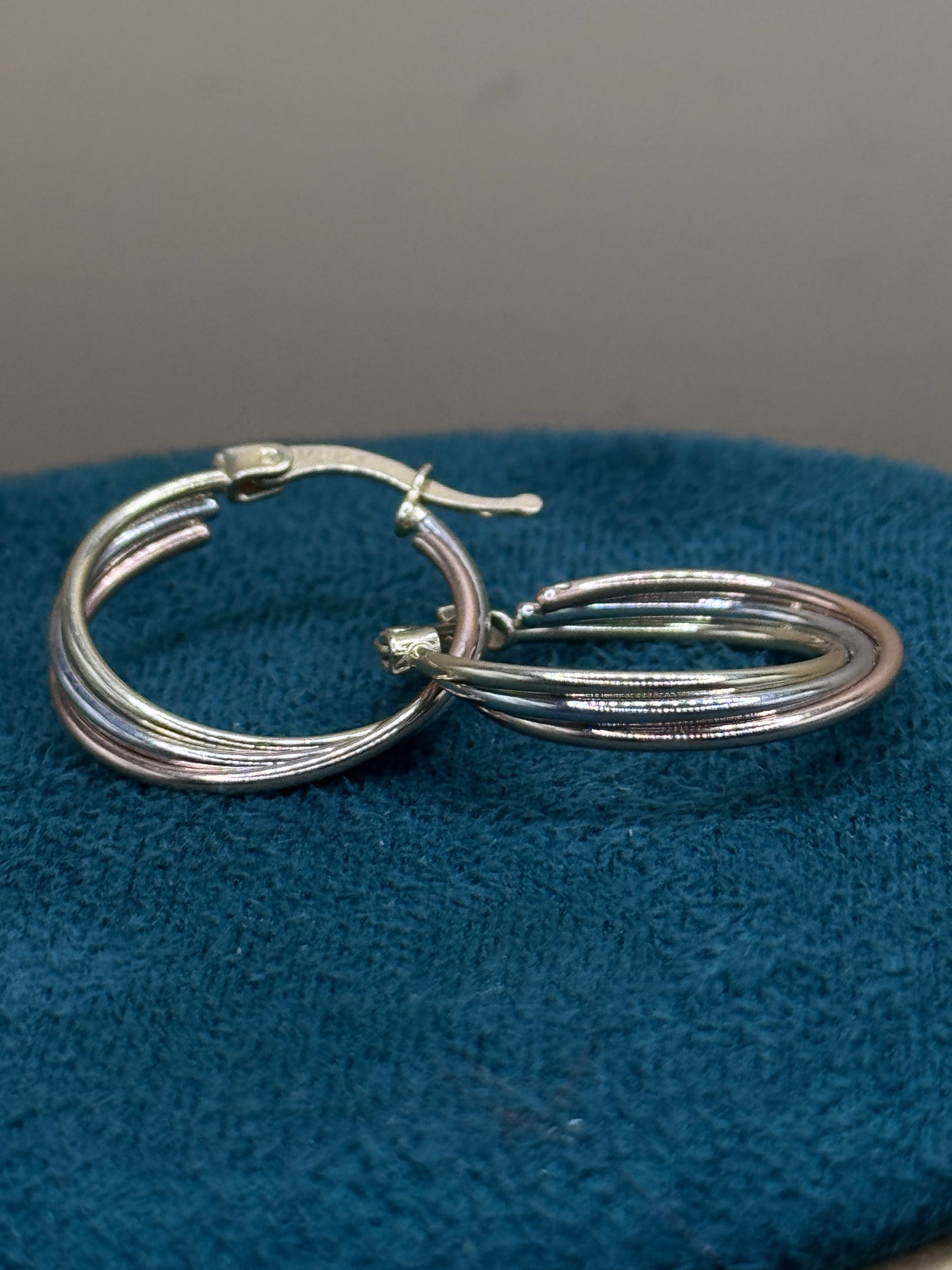 14K Tri Tone Gold Hoop Earrings – White Yellow Rose Gold Hoops, Dainty Everyday Earrings for Women