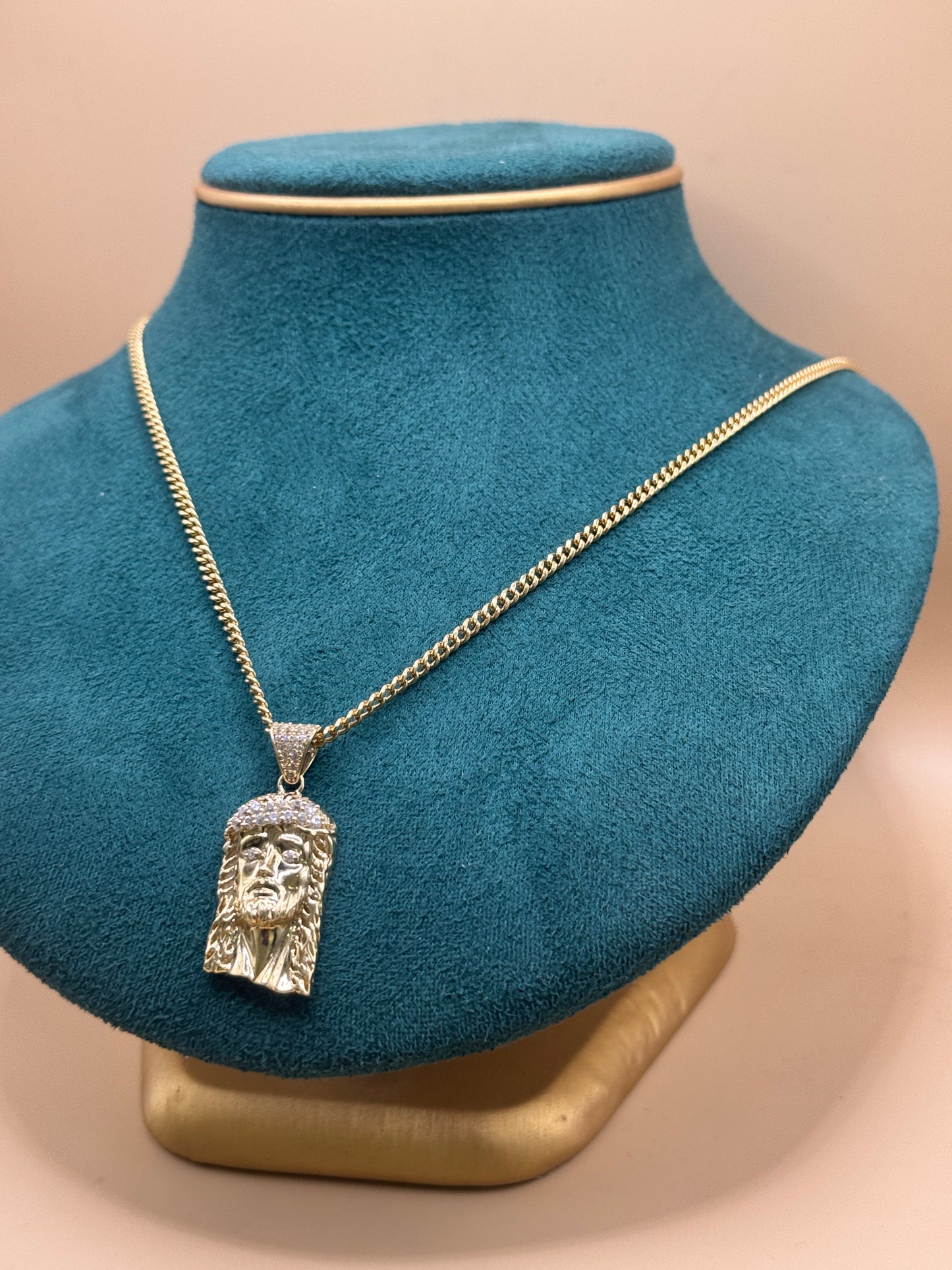 14K Gold Miami Cuban Link Chain 22” with Jesus face Pendant – Real Gold Necklace 10–13g, Religious Jewelry for Men