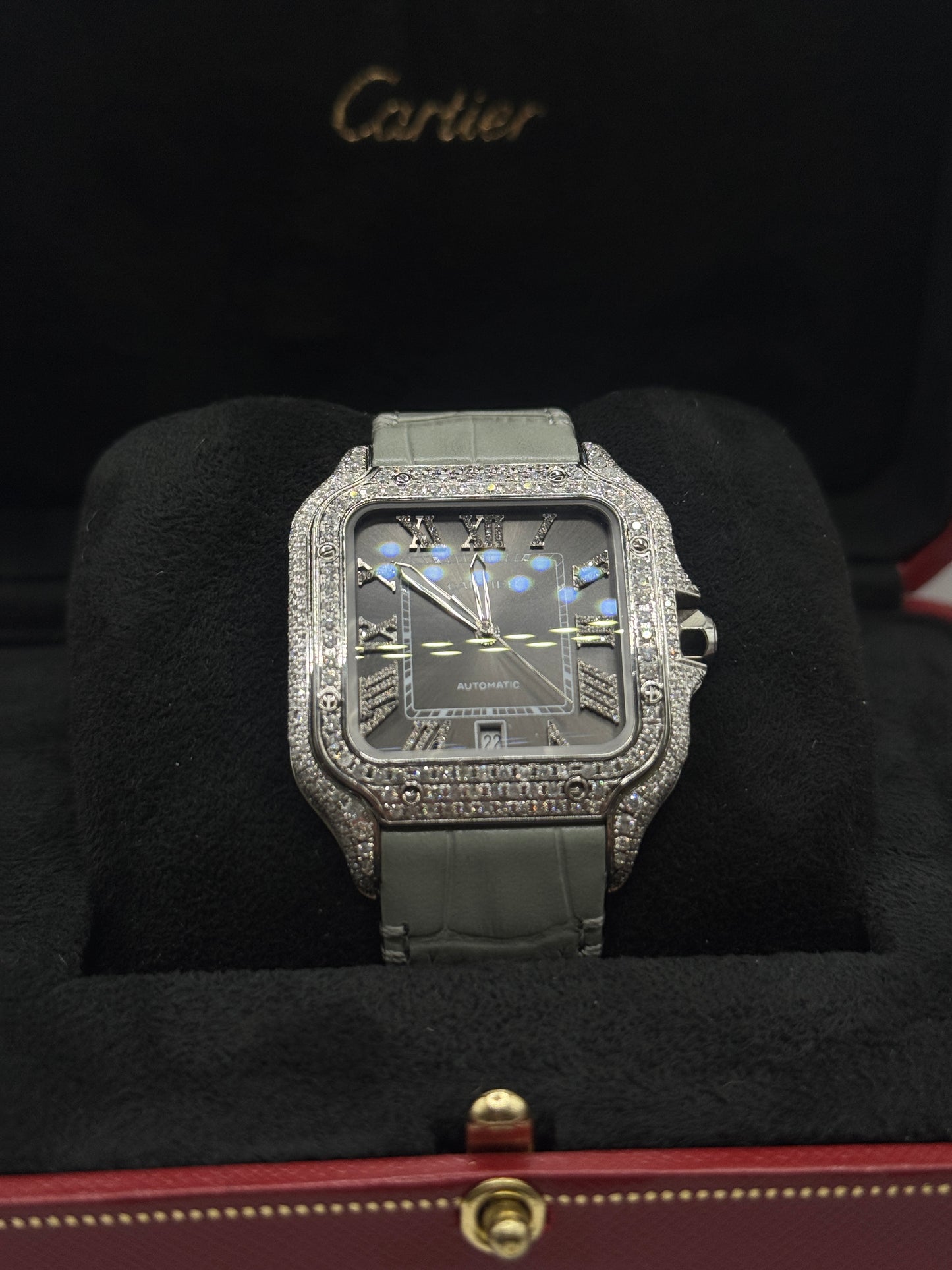 Cartier Santos Watch with Diamond Bezel – Luxury Timepiece