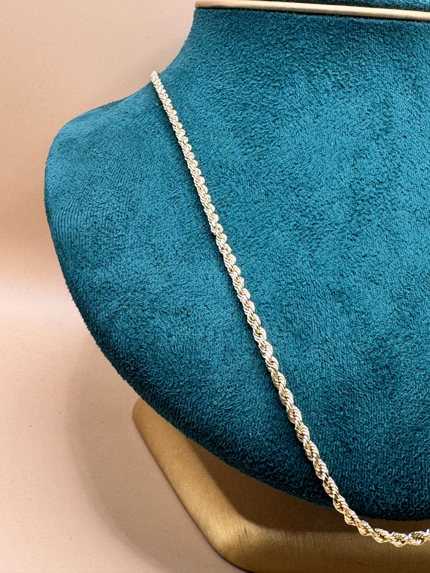 14K Gold Rope Chain 22” Semi Solid – Real Gold Necklace 6–8g, Lightweight Gold Chain, Everyday Jewelry
