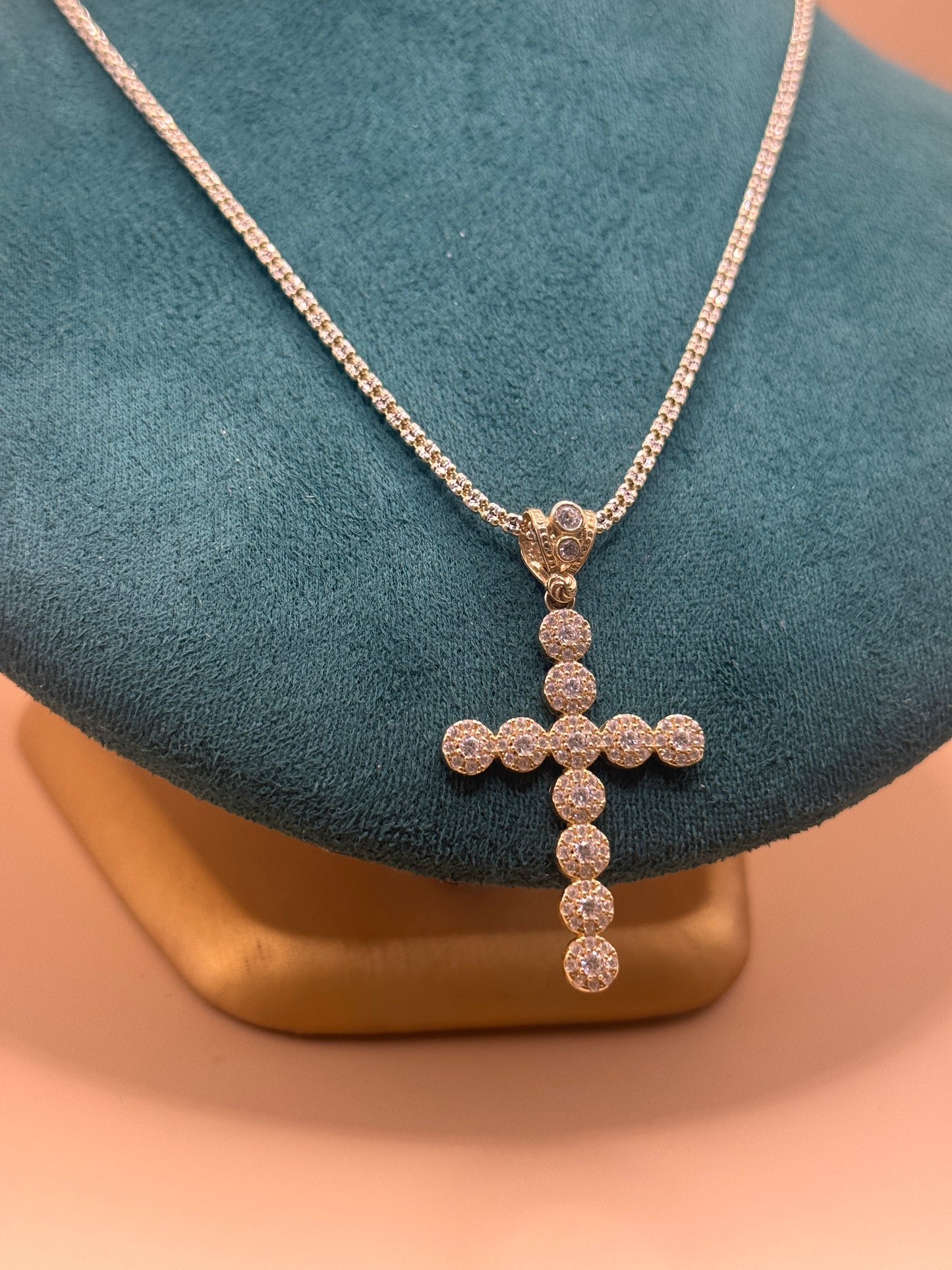 14K Gold CZ Cross Pendant with 18 Inch Ice Chain, Iced Out Cross Necklace, Solid Gold Religious Jewelry, Gift for Him Her