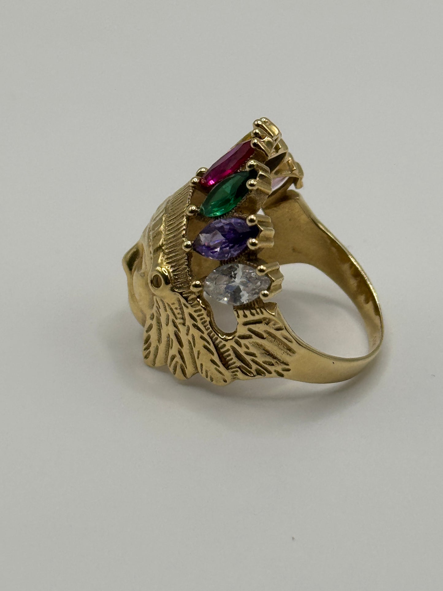 14K Gold Indian Ring with Multi-Stone Head for men size 10”