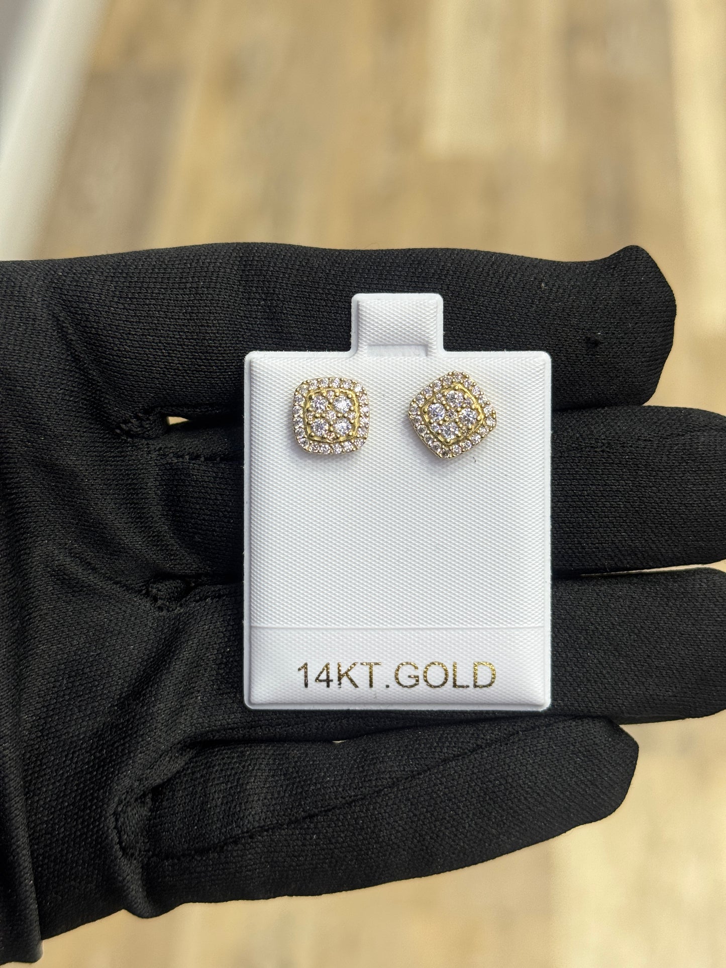 14k gold square stud ZC earrings  unisex