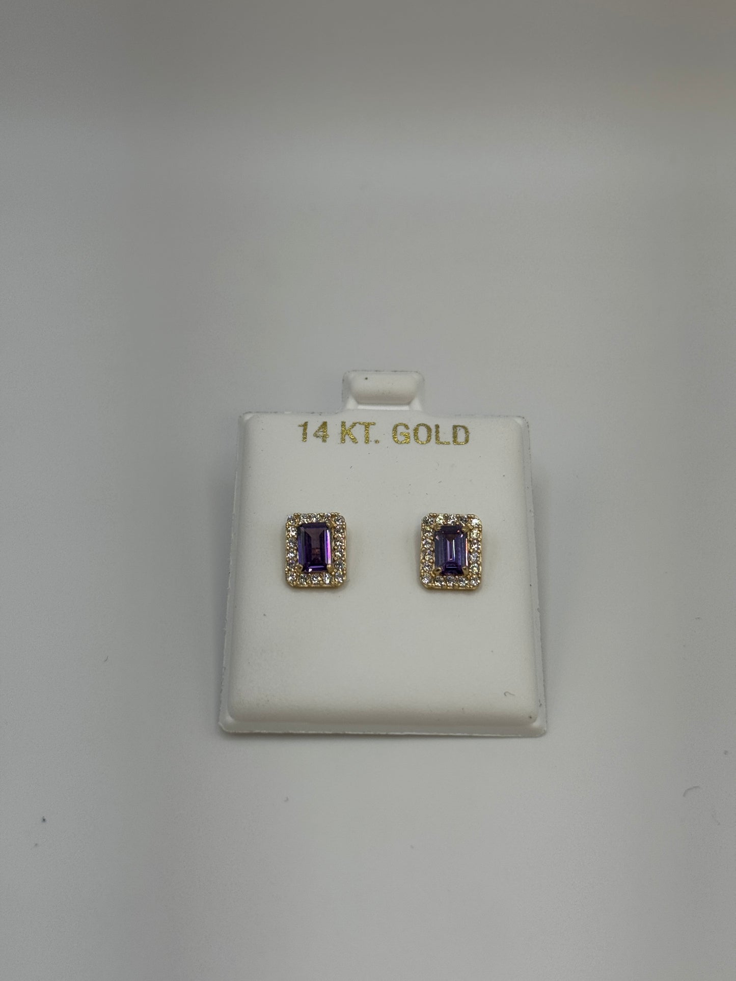 14K Gold ZC Amethyst Stud Earrings for Women