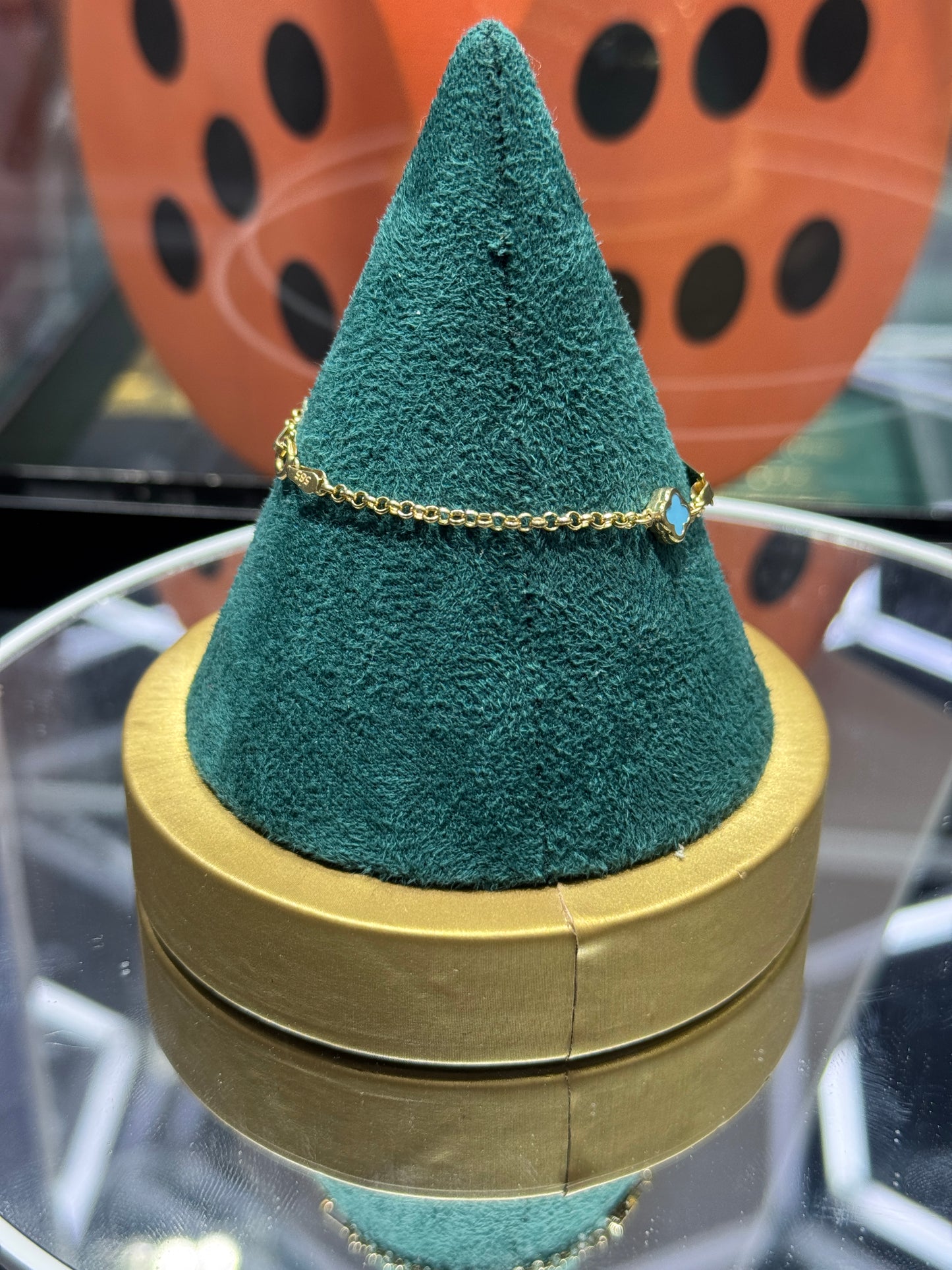 14k gold Baby engraved clover bracelet 6” inch long