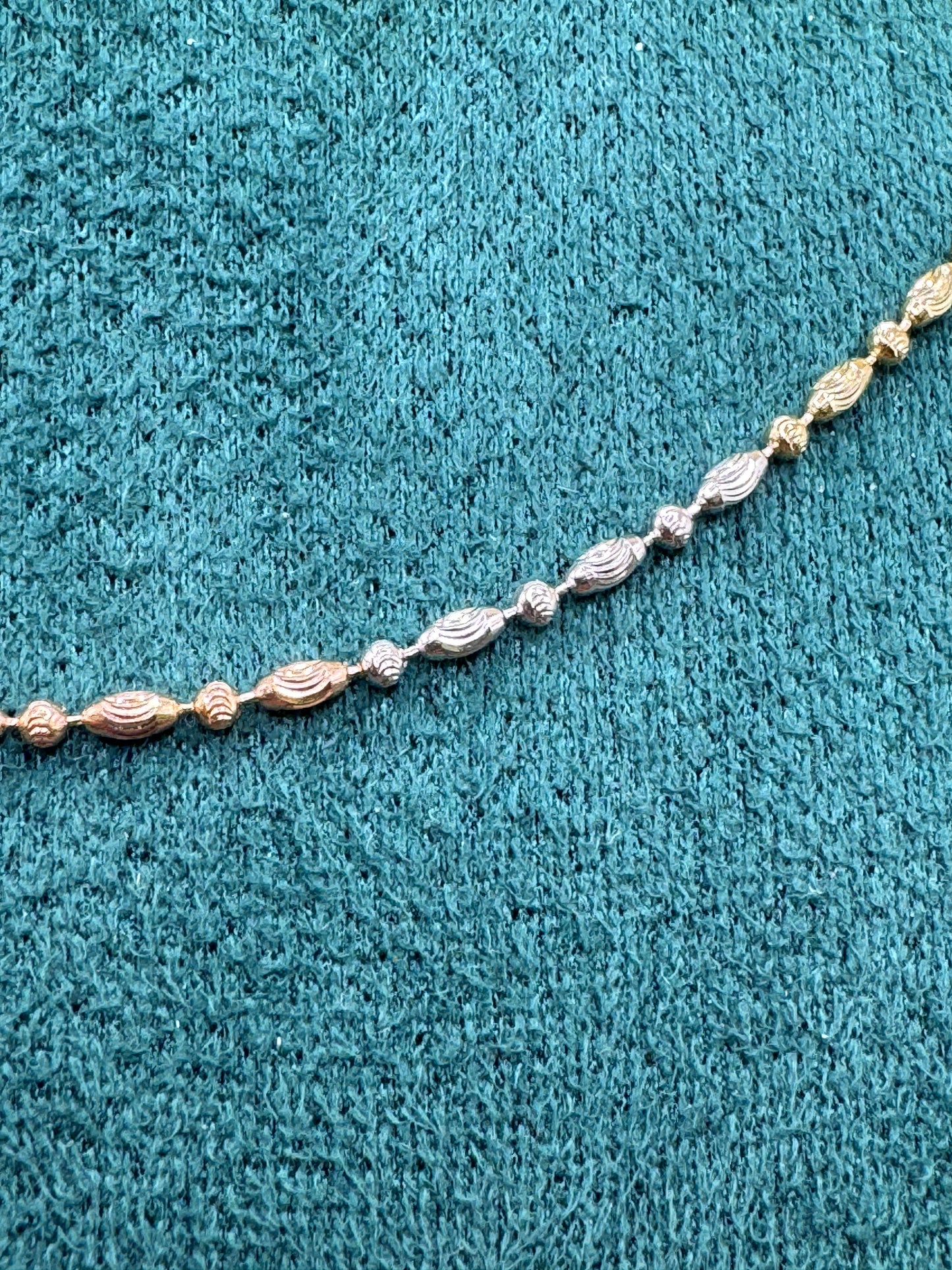 14K Tri Tone Gold Beaded Necklace 16” – White Yellow Rose Gold Necklace for Women, Dainty Choker Jewelry