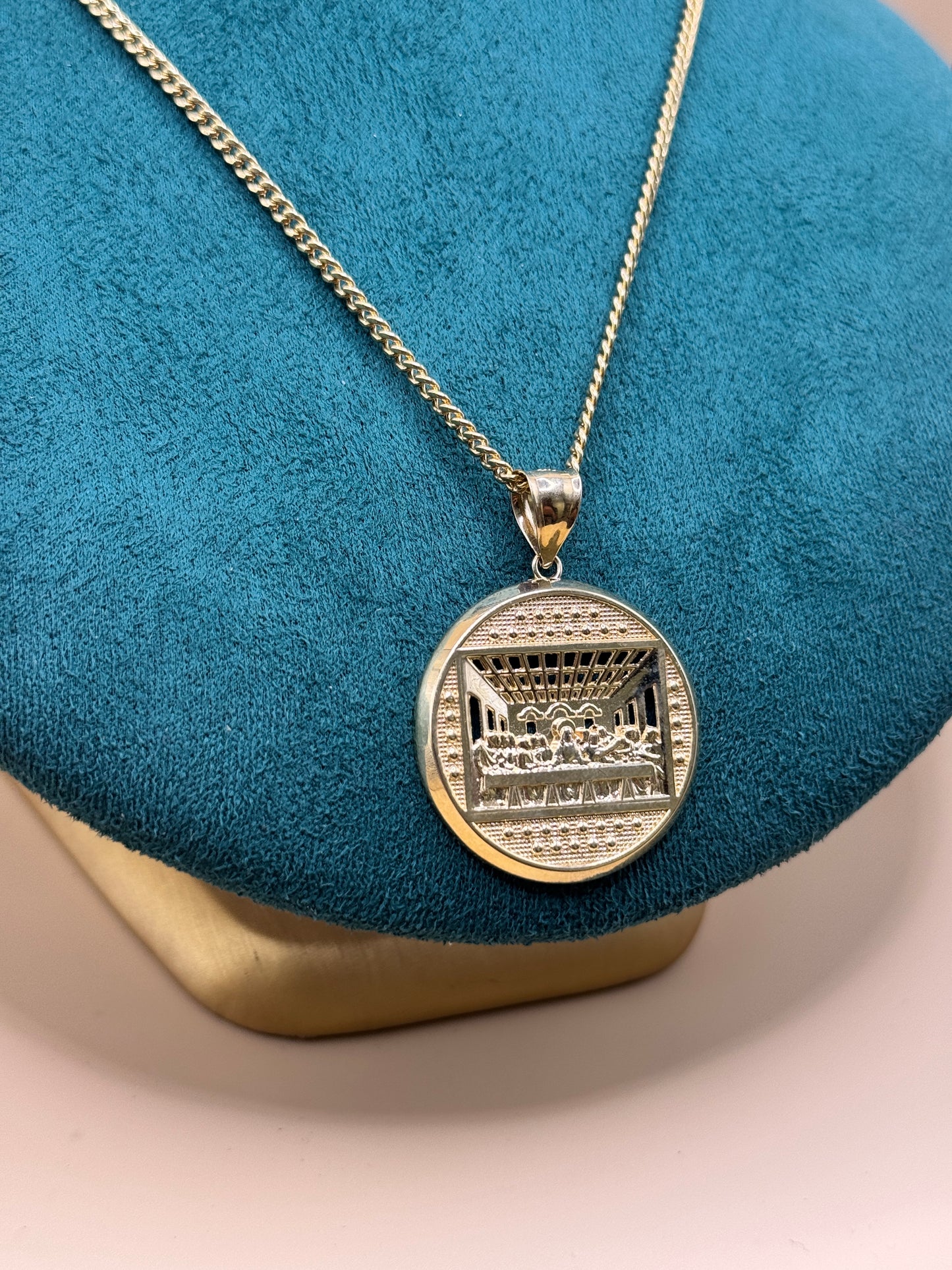 14K Gold Miami Cuban Link Chain 22” with Last Supper Pendant – Real Gold Necklace 10–13g, Religious Jewelry for Men